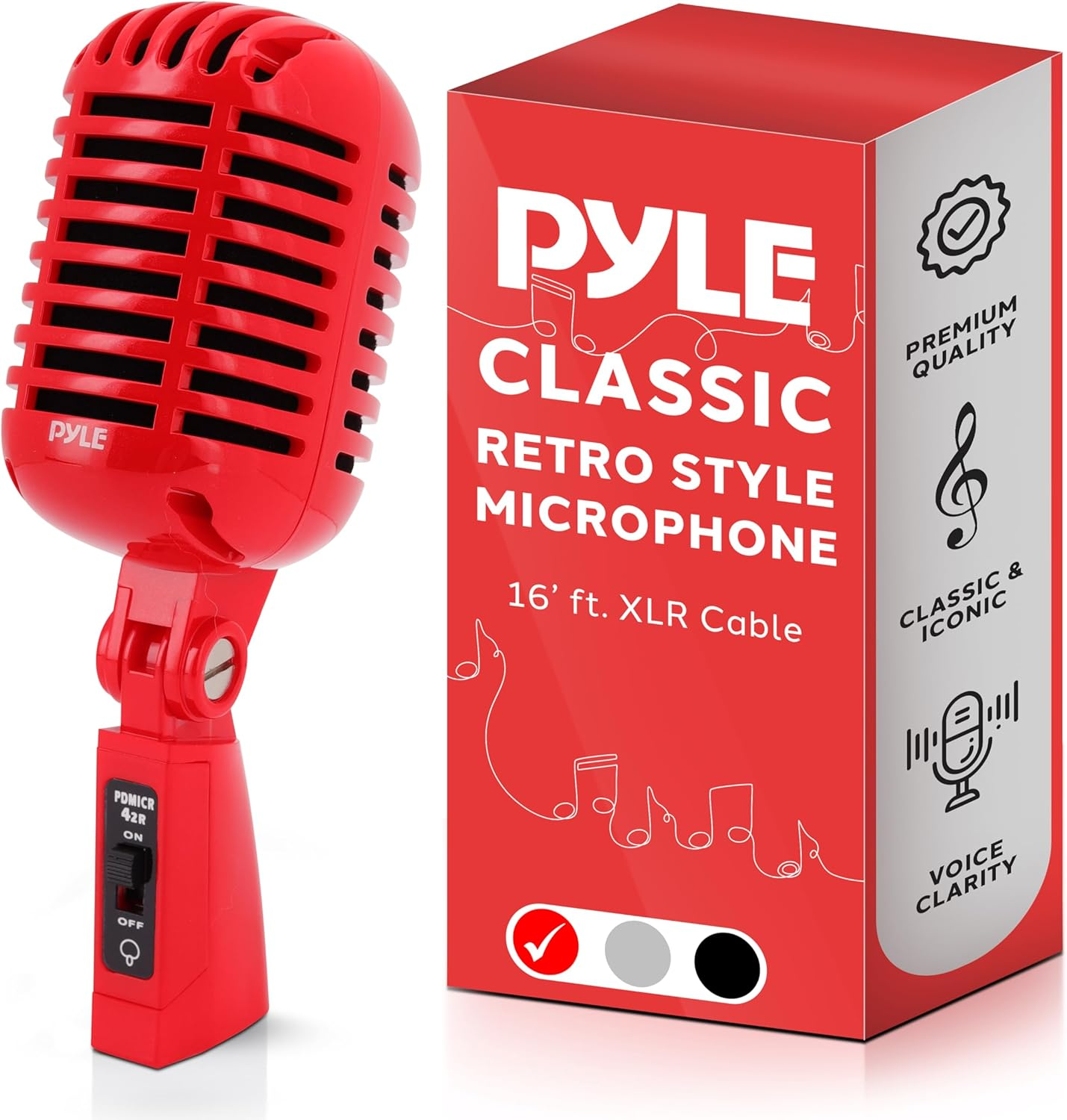 Pyle PDMICR42SL Classic Retro Vintage Style Dynamic Vocal Microphone with 15Ft XLR Cable (Silver)