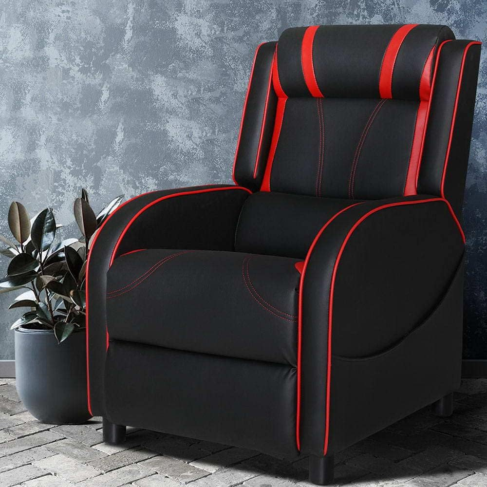 Artiss Recliner Chair PU Leather Gaming Recliners Sofa with Adjustable Backrest Footrest, Black Lounge Couch Armchair with Study Steel Base，2 Side Pockets for Living Room, Bedroom image number 6