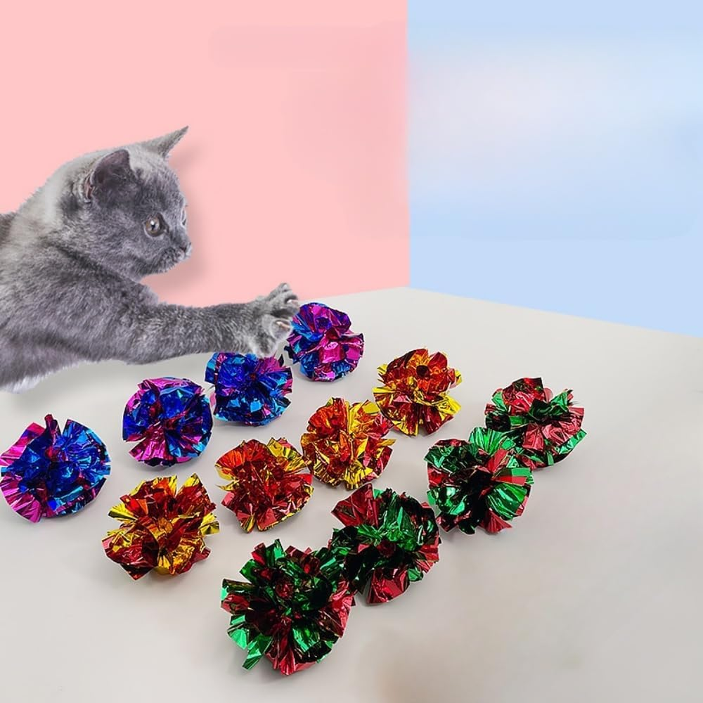 HIDOSNG 30 Pieces Colorful Cat Toys Rustle Sound Ball, Mylar Crinkle Balls, Cat Crinkle Balls Chew and Chase, Interactive Cat Toy Crinkle Ball Indoor to Keep Fit and Active image number 2