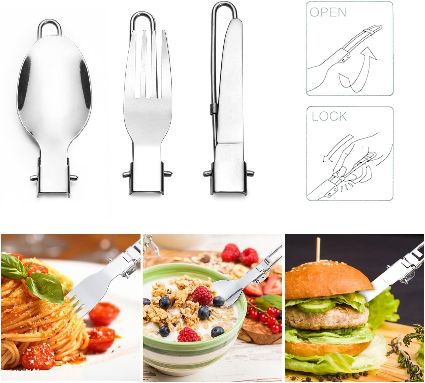 Odoland Camping Cookware Stove Carabiner Canister Stand Tripod and Stainless Steel Cup, Tank Bracket, Fork Knife Spoon Kit for Backpacking, Outdoor Camping Hiking and Picnic image number 1