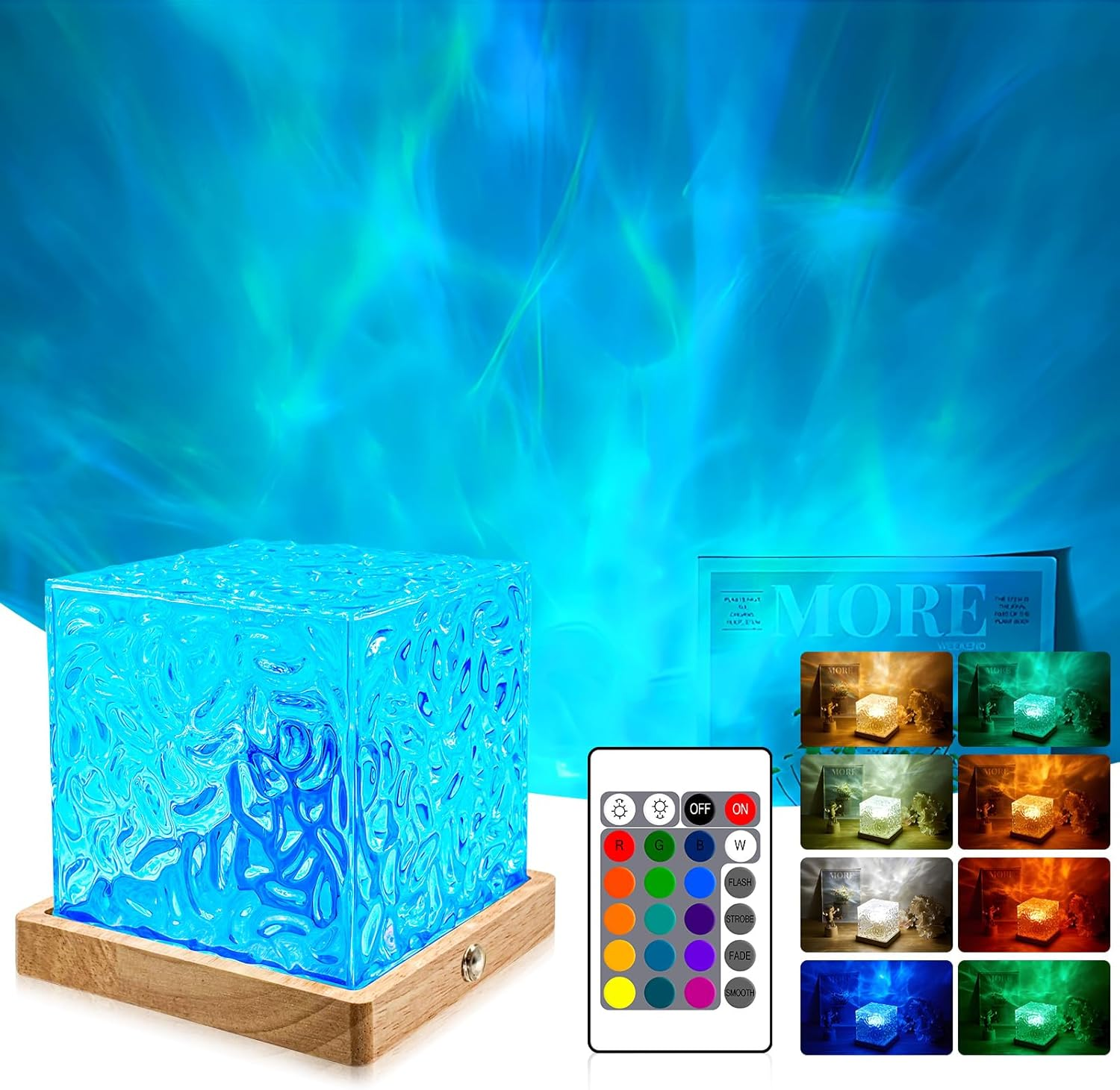 Fayrvind Northern Lights Wave Cube Lamp, Galaxy Light Projector Night Light for Teenage Room Decor, Luminorthe Cube Lamp for Bedroom Decor Kids Mood Lighting,16 Colors RGB Auror Ocean Wave Projector image number 1