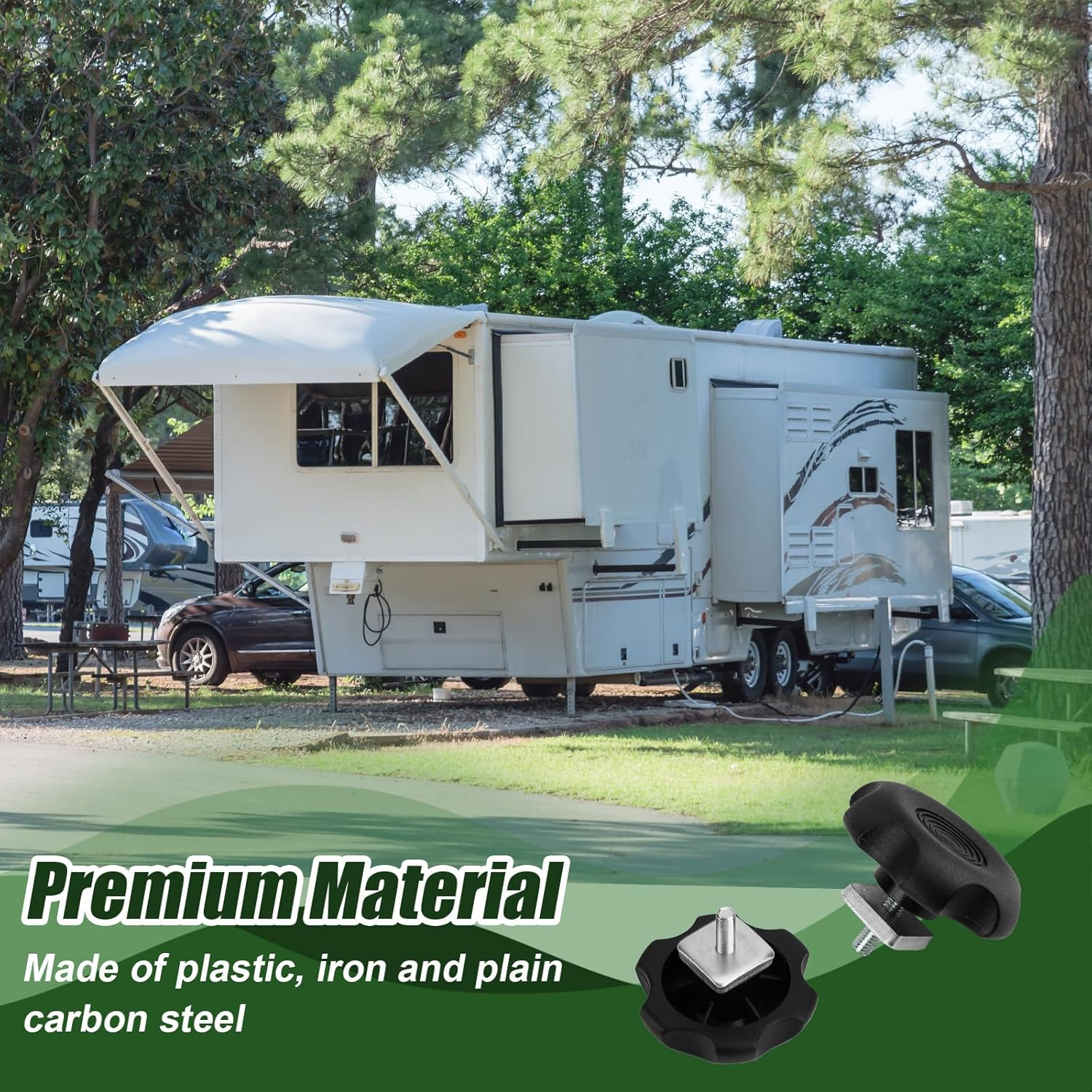 2Pcs RV Awning Brace Knob Nut Kit, Black Camper Awning Brace Knob Camper Awning Parts RV Awning Locking Knob with Square Nut Accessories for RV Motorhome Camper image number 4