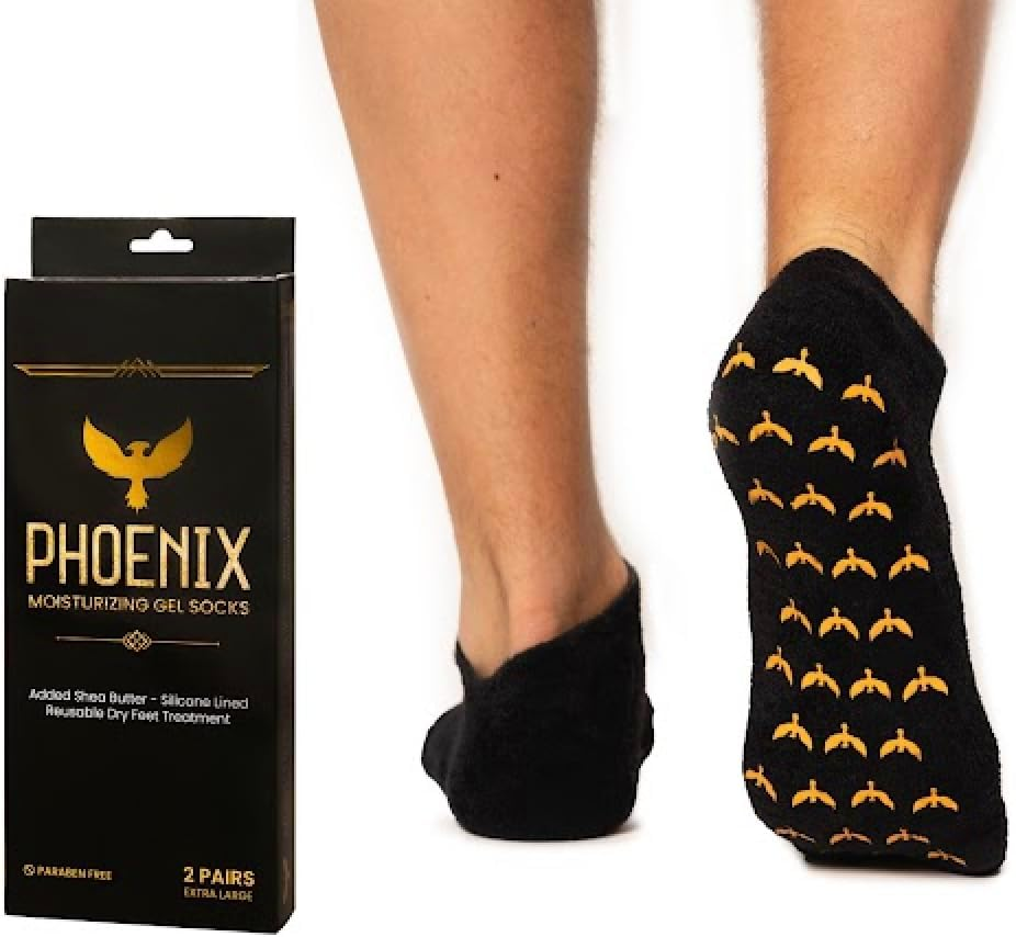 Phoenix Foot Peel Moisturizing Gel Socks for Men - Extra Large - 2 Pairs - with Shea Butter - Paraben Free - Reuseable Moisturizing Socks -