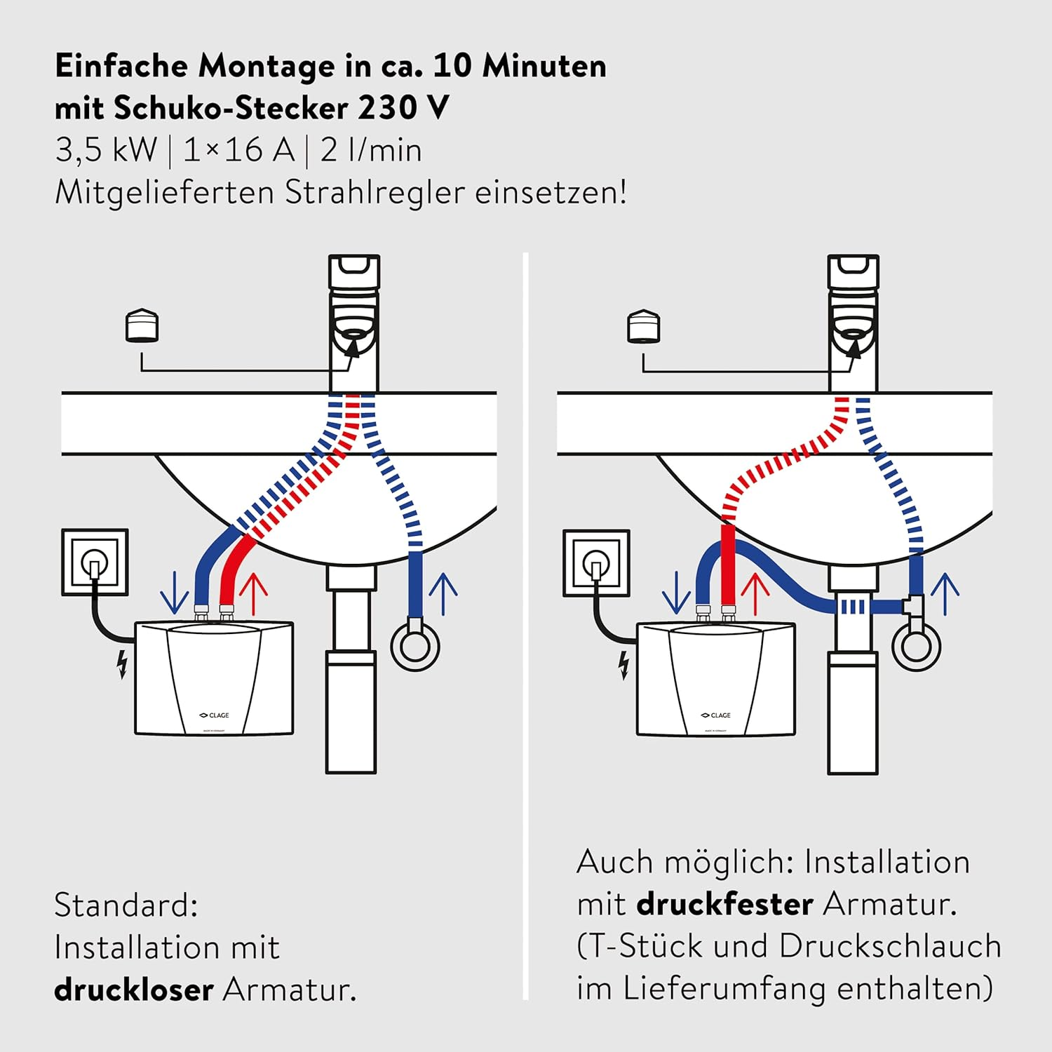 CLAGE Electronic Small Instantaneous Water Heater (White, 3.5 KW Ready to Plug) image number 5