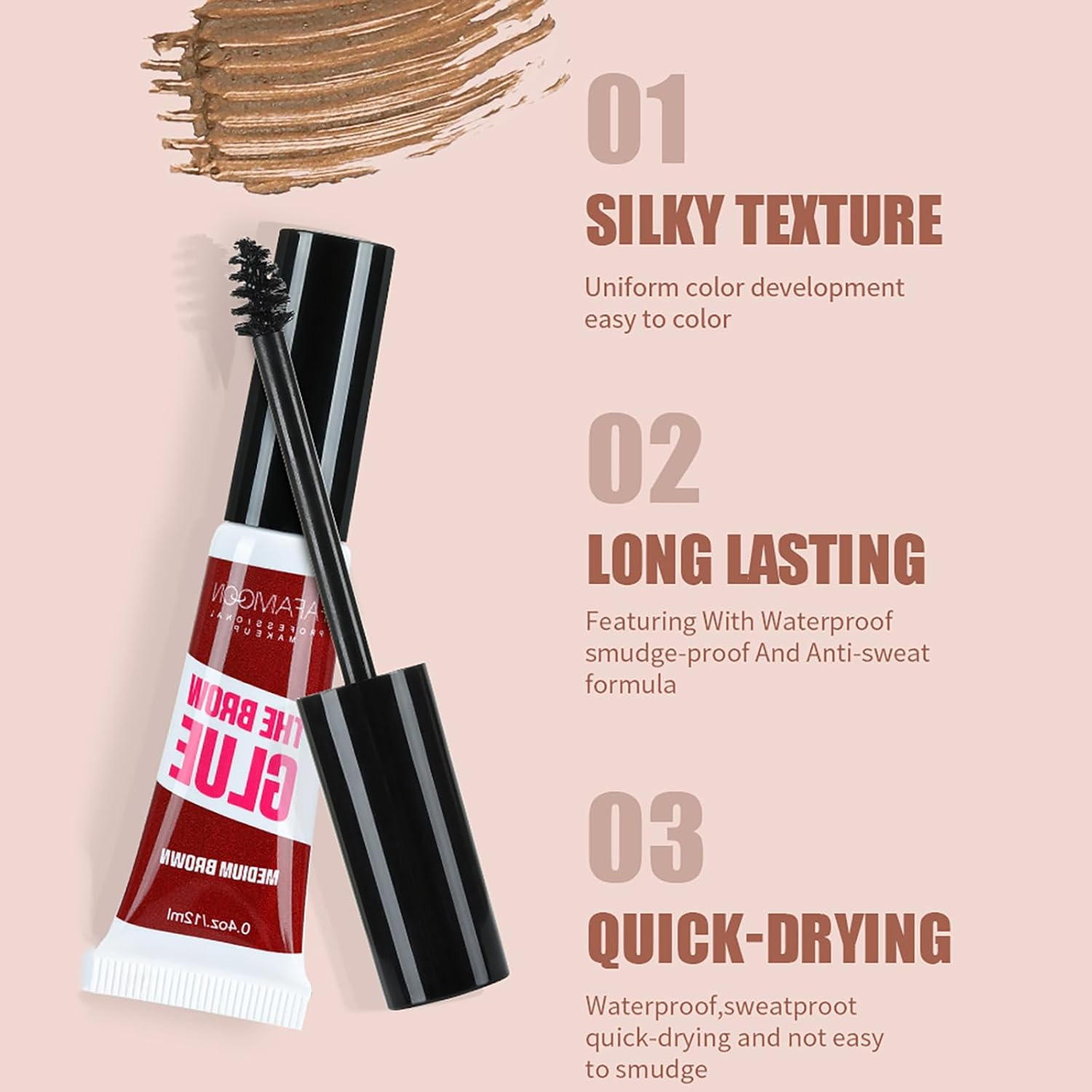 Hinourisha 5 Colors Eyebrow Mascara Professional Makeup Thick, Waterproof Eyebrow Gel, No Smudging, Tints & Thickens with 24Hr Wear Brow Gel Tint Coloring Kit - Clear+Dark Brown+Black image number 1