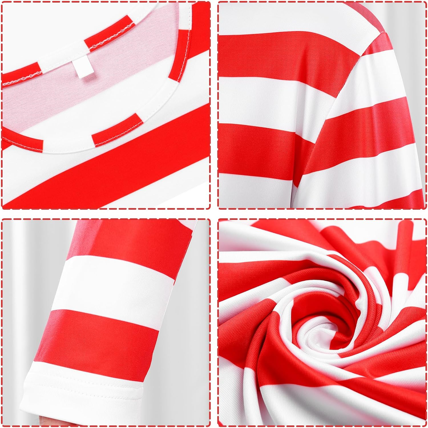 Wally Costume Kids Cosplay Accessories Set for Girls Boy Red and White Striped T Shirt Hat Glasses Walking Stick Socks Book Day Costumes image number 5