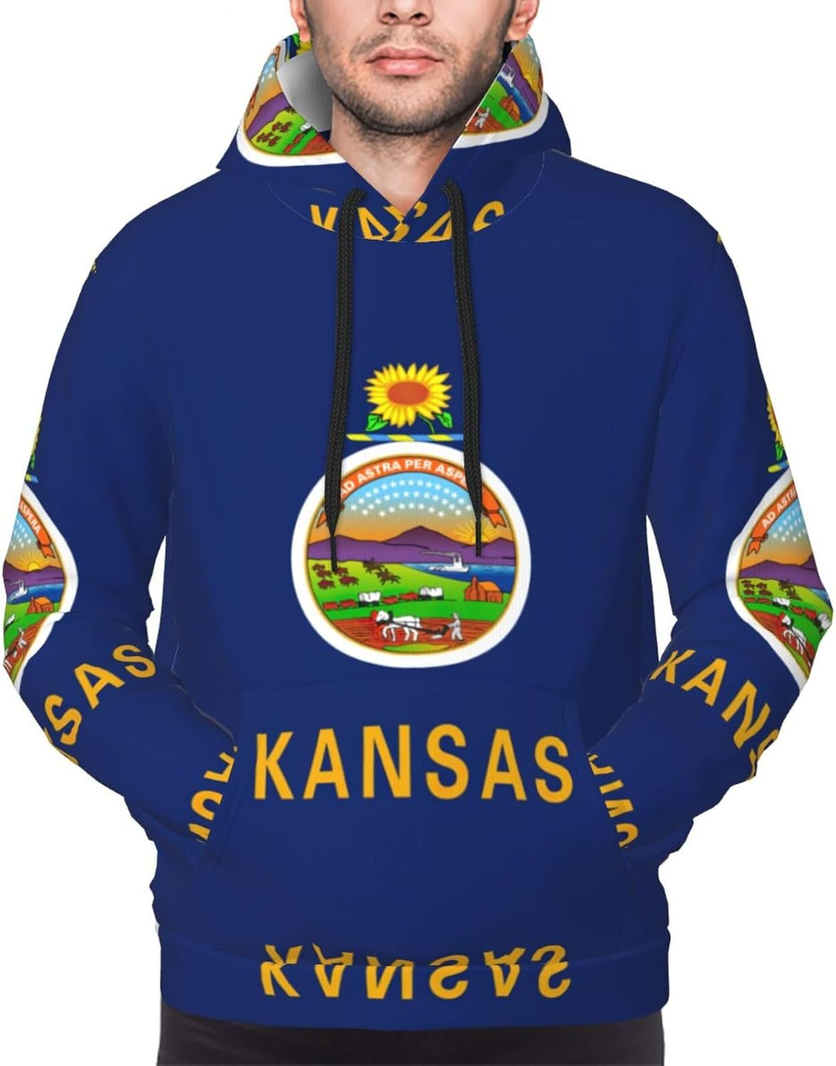 SDEGTHO Kansas State Flag Mens Christmas Oversized Hoodies Classic Hoodie Pullover Hoodies for Men Streetwear Sweatshirts image number 2