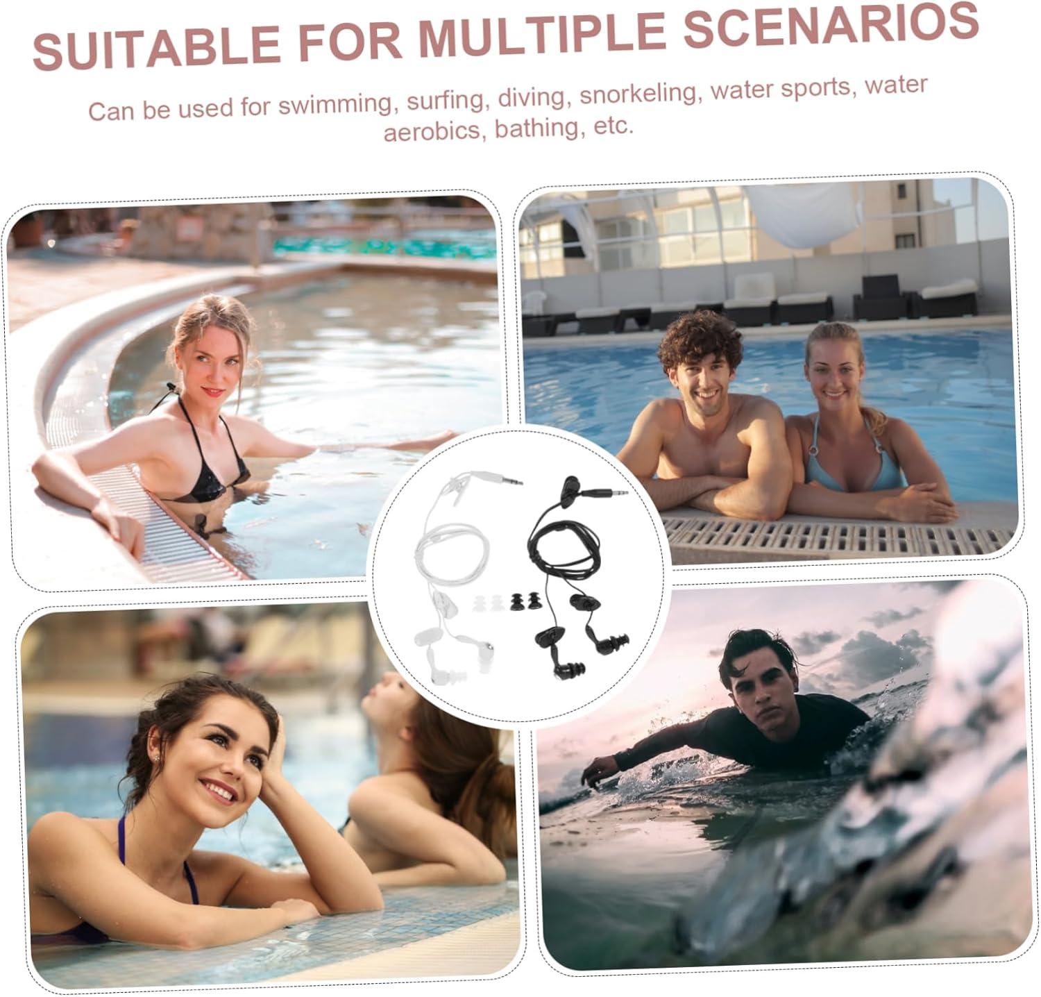 DIYEAH 2Pcs Waterproof Mp3 Earphones 3.5Mm Ear Hook, In-Ear Swimming and Diving Earbuds, Compatible Music Players, Suitable for Surfing and Shower Use, White and Black Colors image number 1