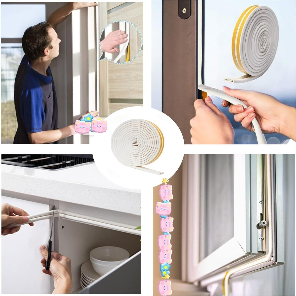 Anti-Collision Rubber D Type Foam Sealing Tape,Weather Stripping Tape, Self Adhesive Noise Insulation Strip for Door Window Frame Gap, Indoor Weather Seal 10M-Door Self-Adhesive