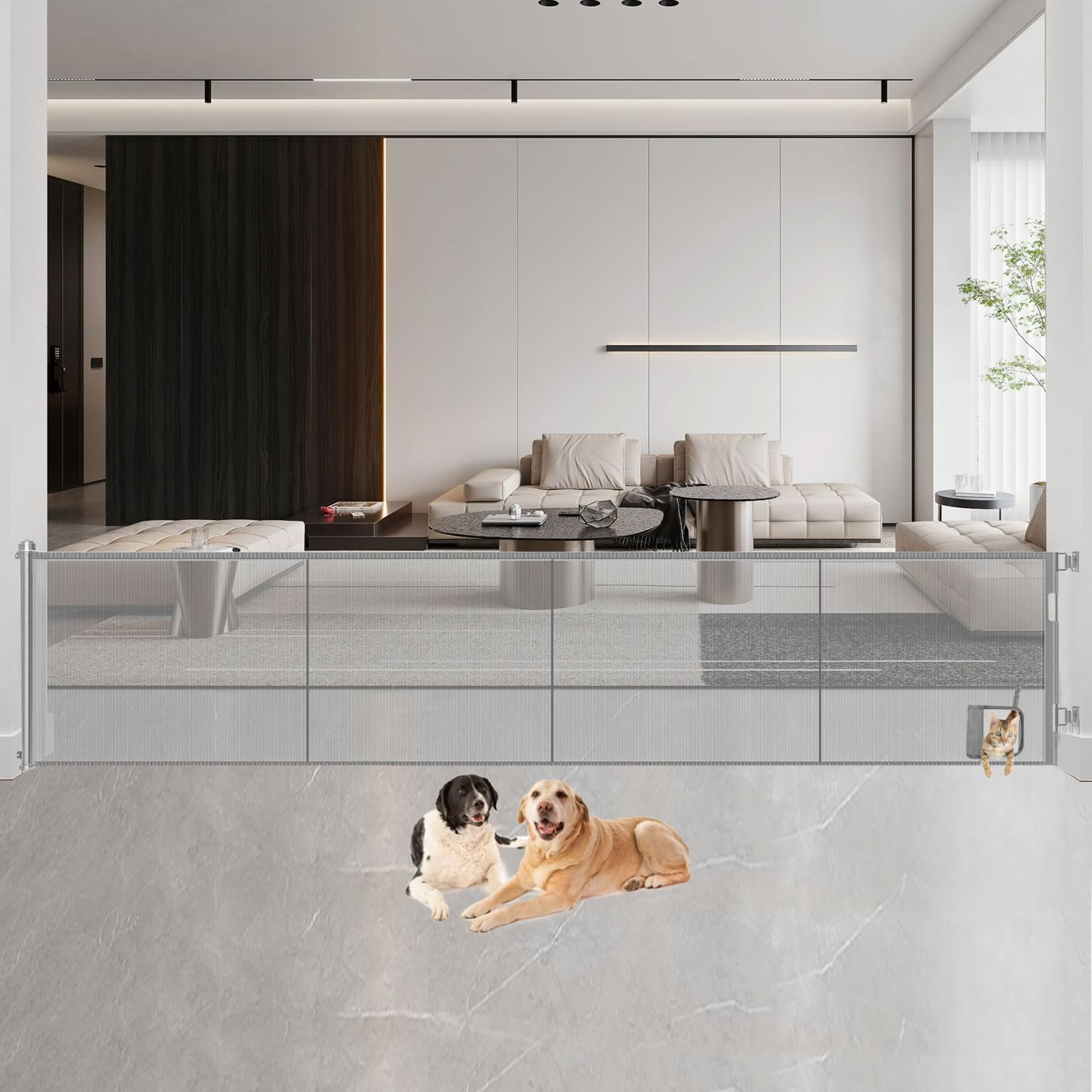 Universal Fit Retractable Baby Gate - Extra Wide Coverage up to 177" - Easy Install Durable Mesh Material for Dogs Indoor with Door (Grey, 86CM X 450CM) image number 6