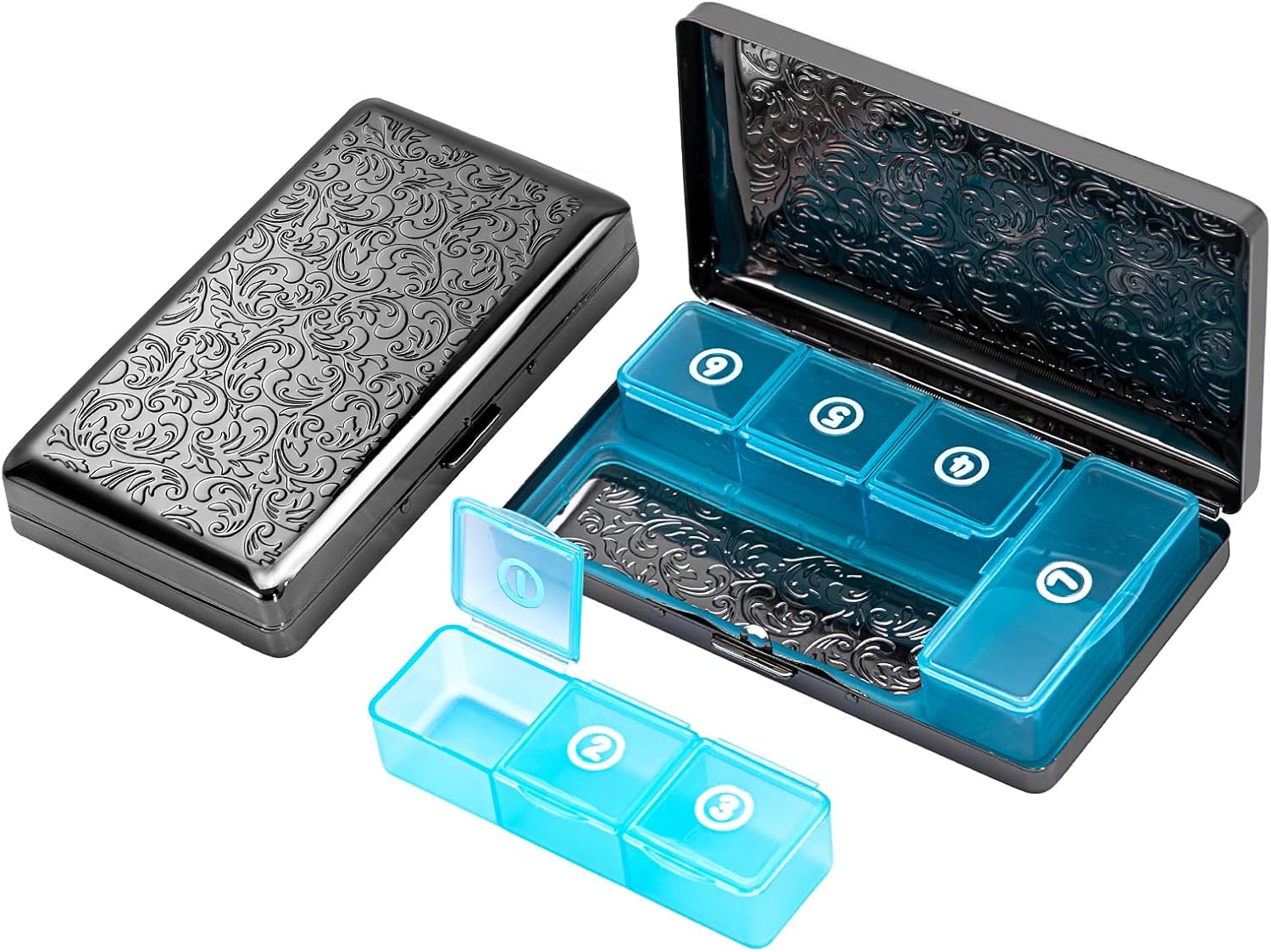 Pill Organizer, Pill Box 7 Day/Metal Travel Pill Case, BPA Free. (Pink) (Black)