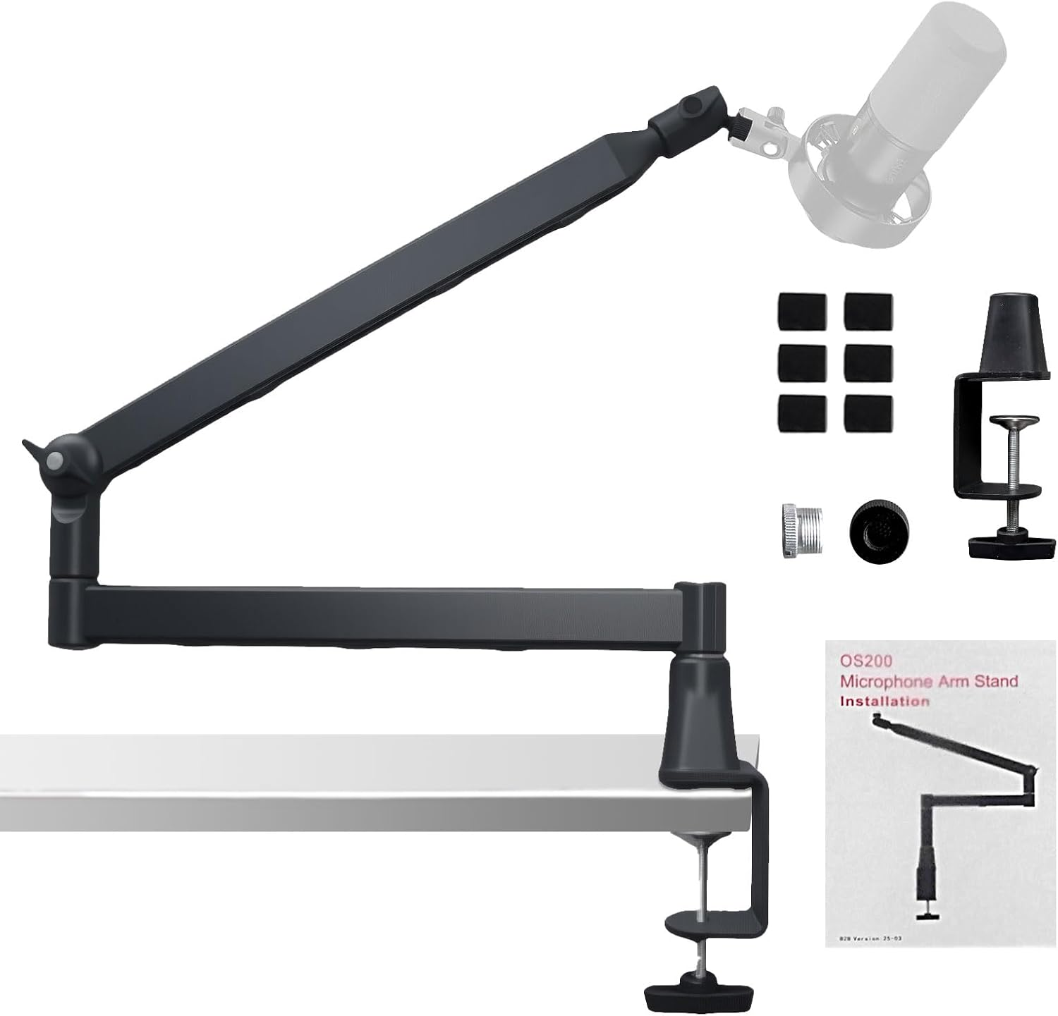 Yazoni Microphone Boom Arm, Low Profile Mic Arm Stand with Desk Mount Clamp, Screw Adapter, Hidden Cable Channels, Adjustable Mic Stand for Boom Stick Microphone, for Podcast Gaming Streaming Studio image number 2