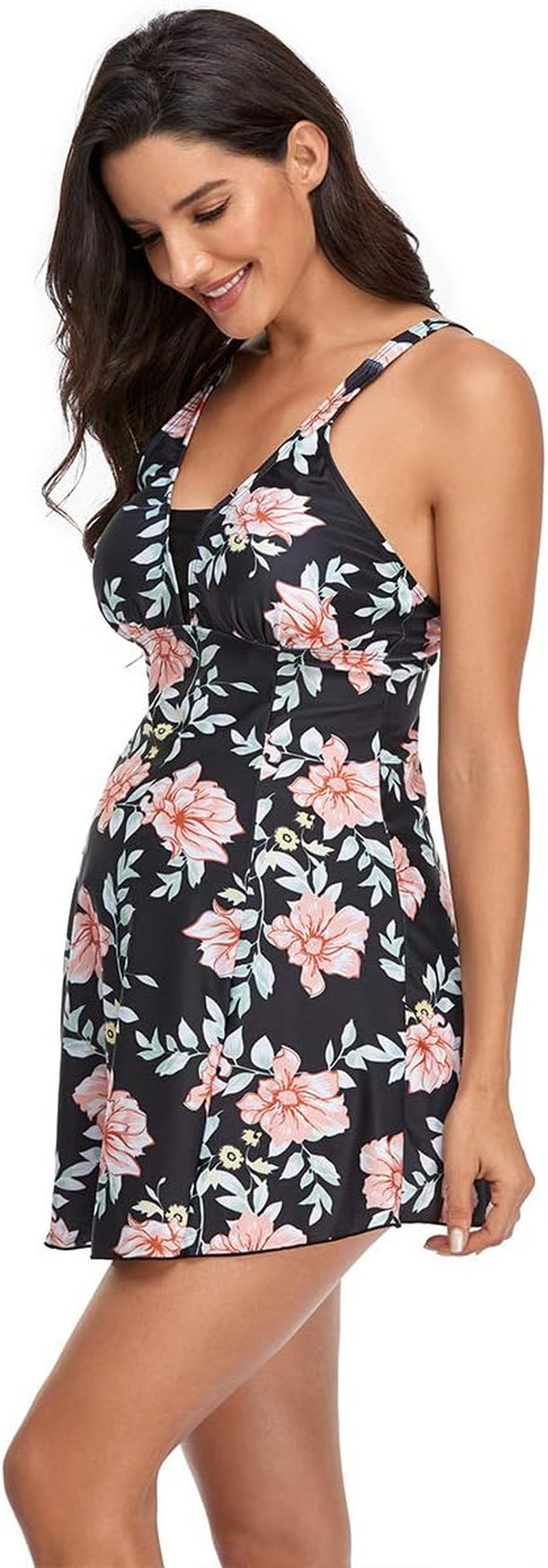 ASHER FASHION Women'S Halter Neck Maternity Tankini Backless V-Neck Top and Boyshort Two Piece Swimwear S-XXL image number 2