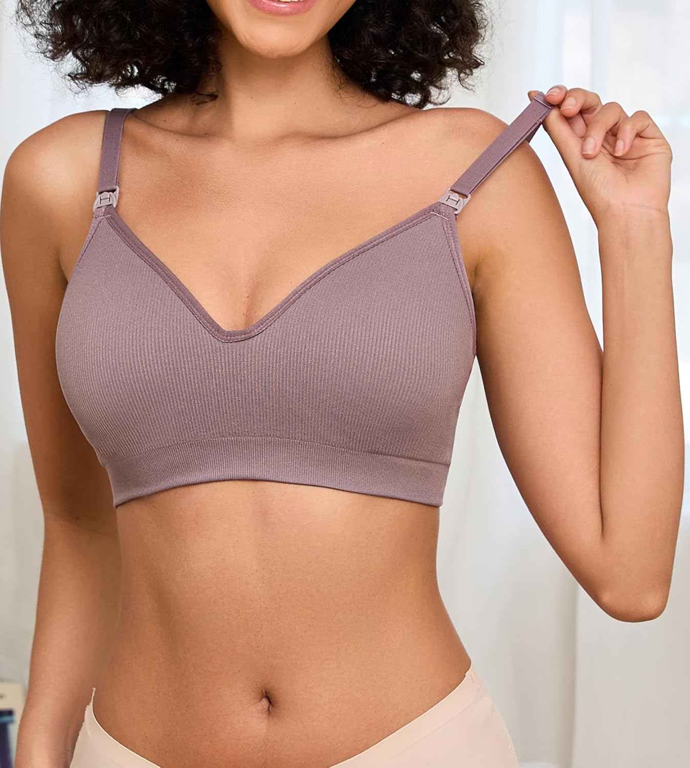 Supportive Nursing Bra for Maternity Breastfeeding Seamless Bralette with Built in Padded for Pregnancy Women image number 5