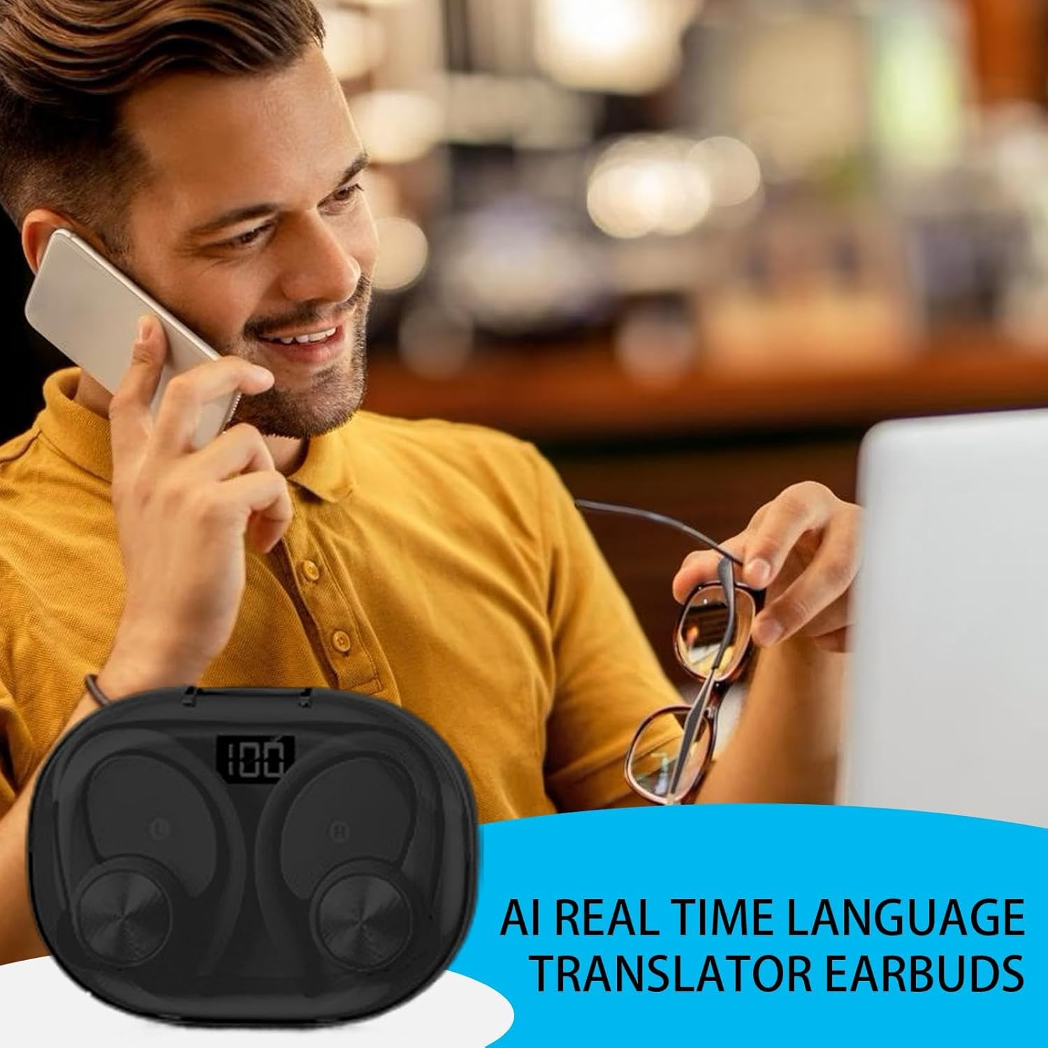 AI Translator Earbuds, Wireless AI Headphones Translator Translating Earbuds, Translation Device, Language Translation Earbuds for Family, Friends, Home image number 3