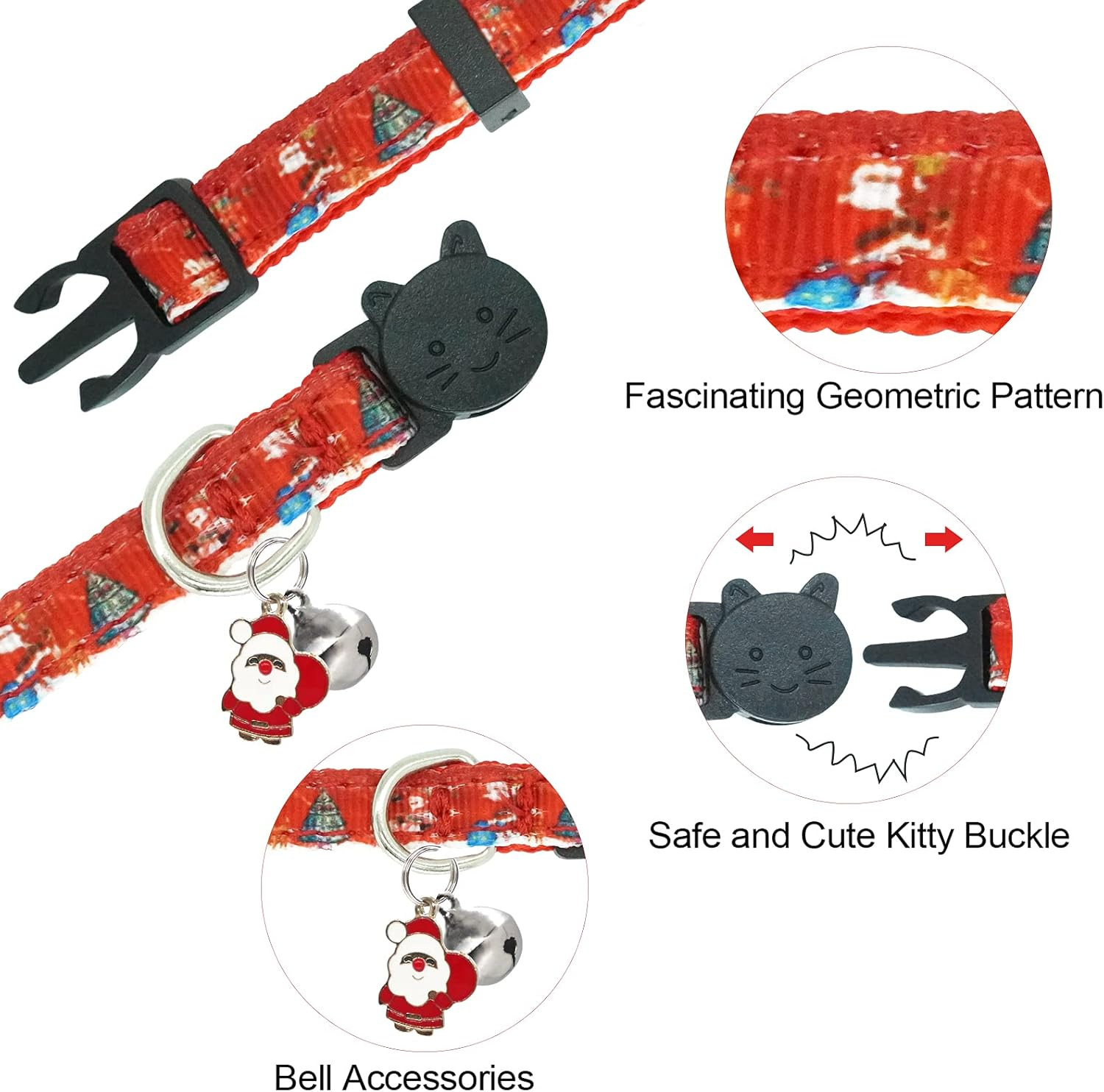 Christmas Cat Collar,2 Pack Breakaway Cat Collar with Bells,Xmas Red and Green - Black,Green,Purple image number 3