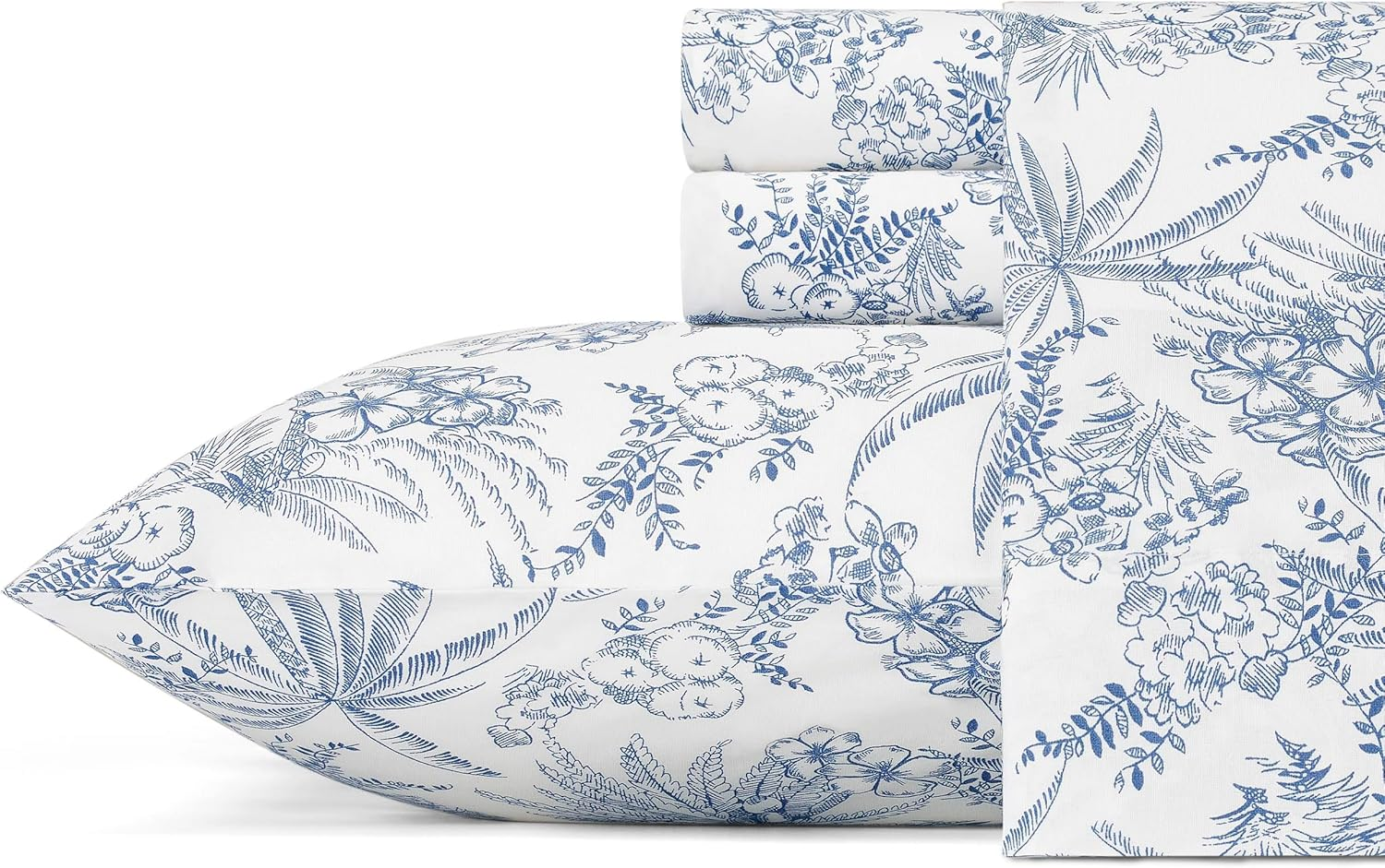 Tommy Bahama - King Sheets, Cotton Percale Bedding Set, Crisp & Cool, Stylish Home Decor (Pen and Ink Palm Blue, King)(Ushsa01035855)