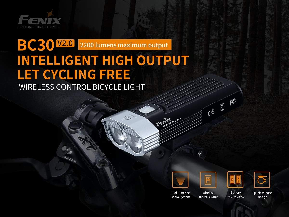 Fenix BC30 V2.0 2200 Lumen LED Bike Light &ndash;IP67 Waterproof Bicycle Light with 50,000Hrs Lifespan Comes with Quick-Release Bike Mount for Mountain Cycling &ndash; Bike Head Lamp with Flash image number 2