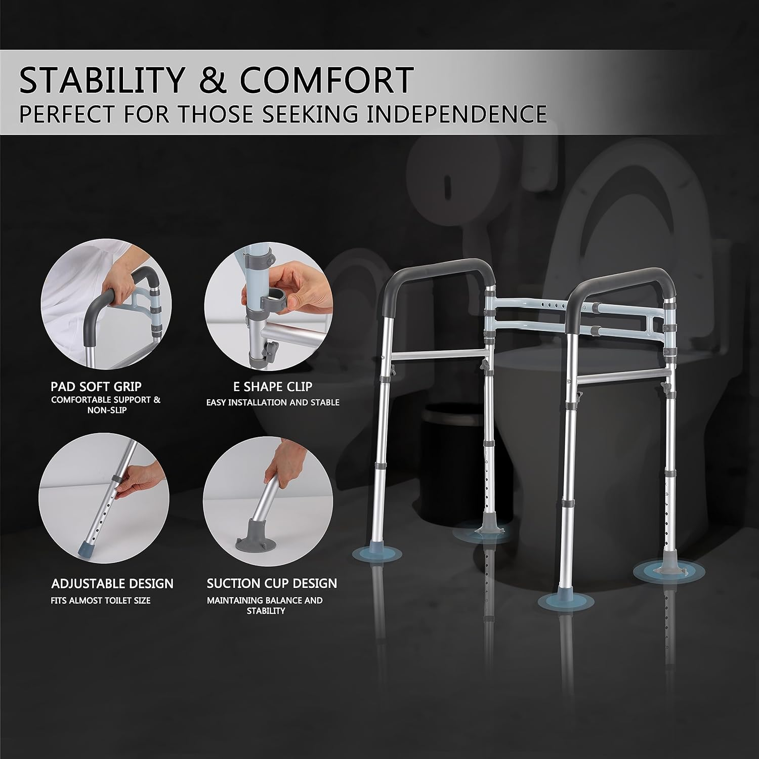 Toilet Safety Rails, Toilet Bars for Elderly and Disabled, Toilet Assist Rails for Seniors, Toilet Bars to Help Get Up, Toilet Safety Rails for Elderly with Handles image number 4