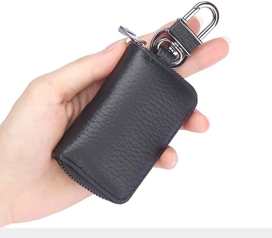 Elegant Car Key Cover, Leather Key Fob Case with Zipper