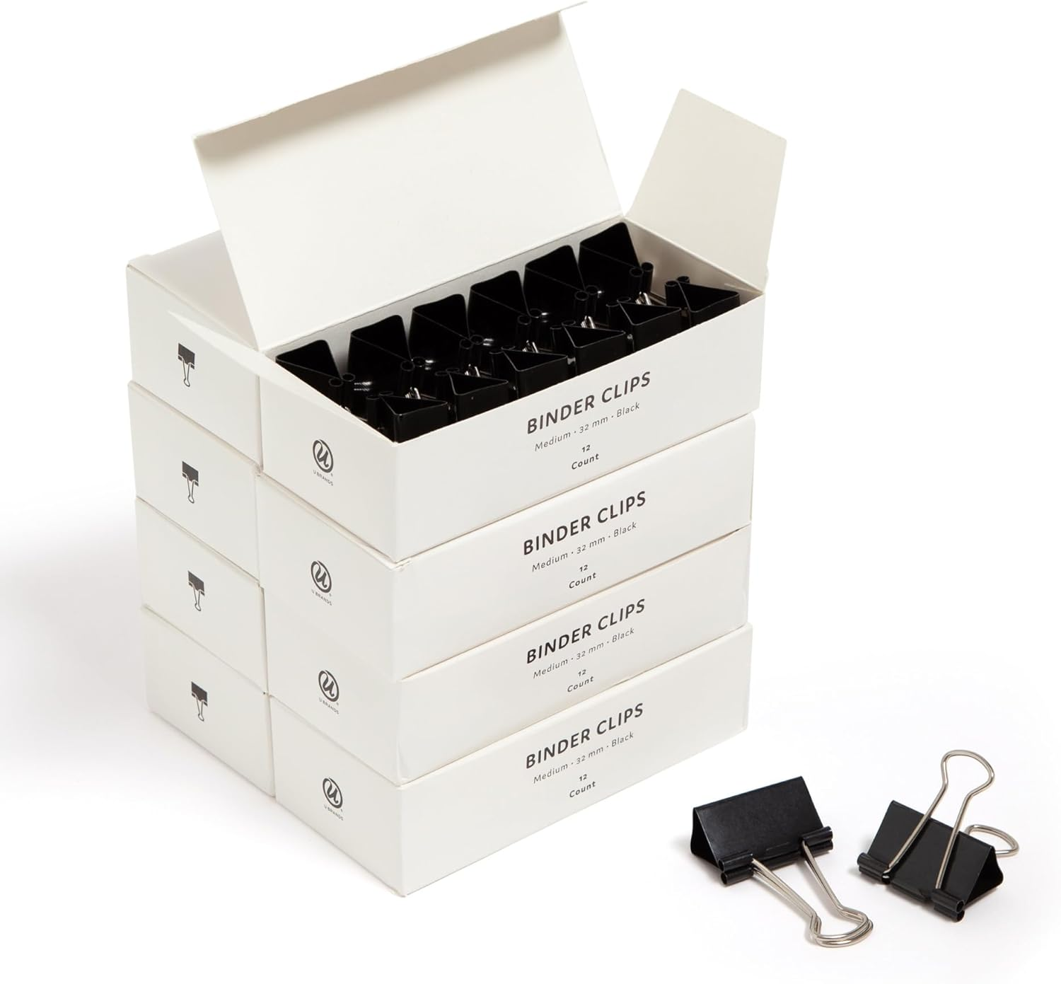 U Brands Binder Clips, Medium 1-1/4-Inch Width, 1/2-Inch Paper Holding Capacity, Black and Silver Steel, 96-Count image number 1