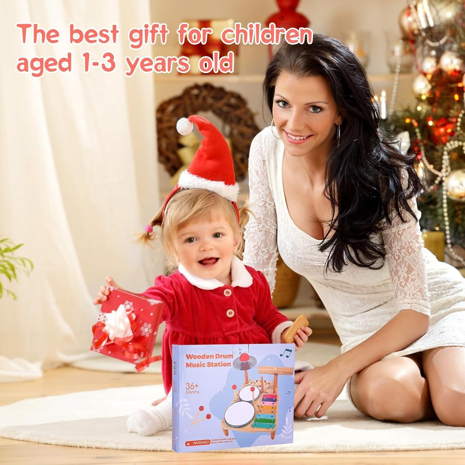 Wooden Drum Set for Toddlers, Baby Musical Instrument Set Kids Toys, Natural Wooden Montessori Toys Xylophone Music Kit Baby Sensory Toys Months Birthday Gifts for Girls Boys-Upgraded image number 3