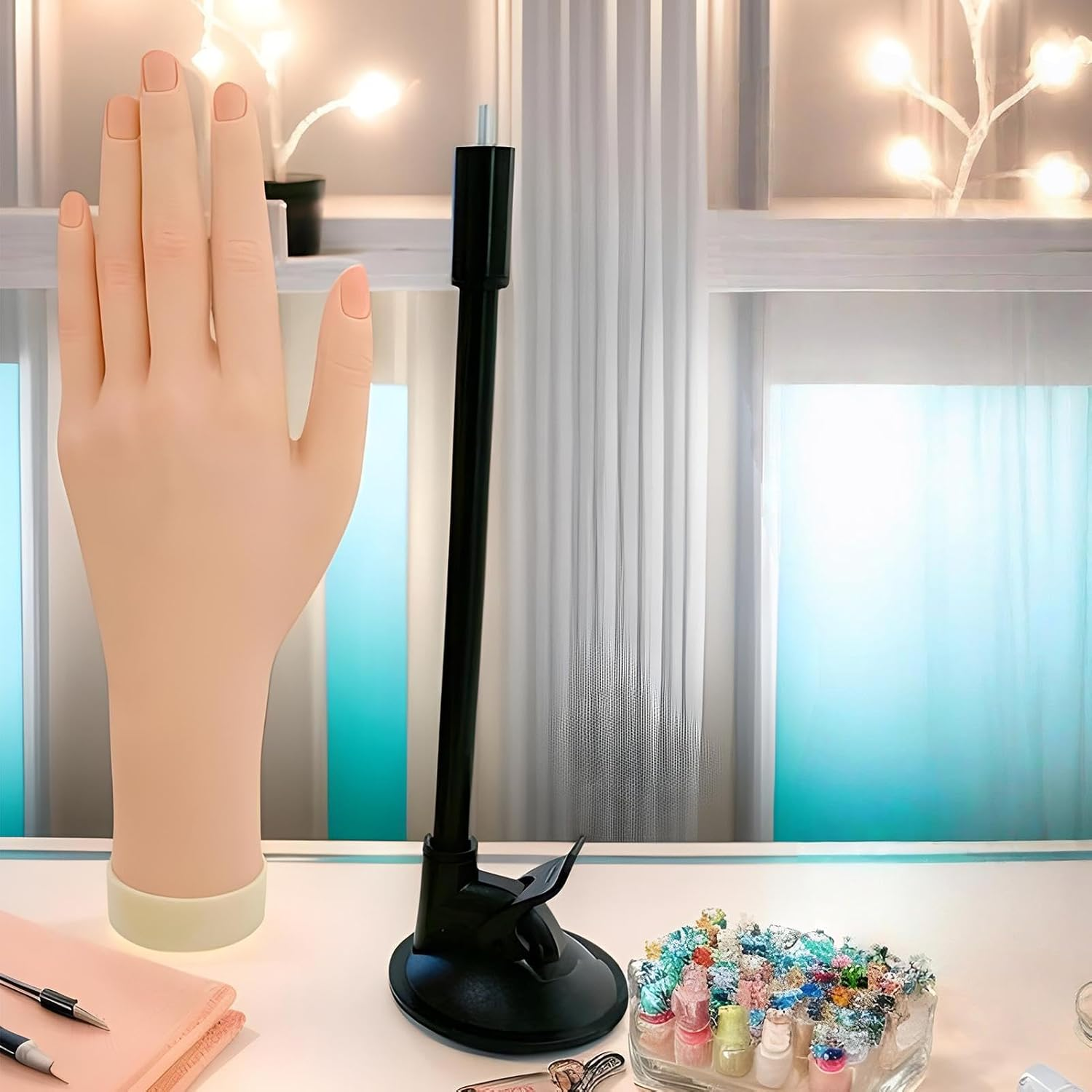 Hand Model for Nails,Practice Nail Hand | Bendable Soft Finger Model with Jelly Glue Suction Cup Beginner-Friendly for Women Teen Girls Salon Demonstration image number 1