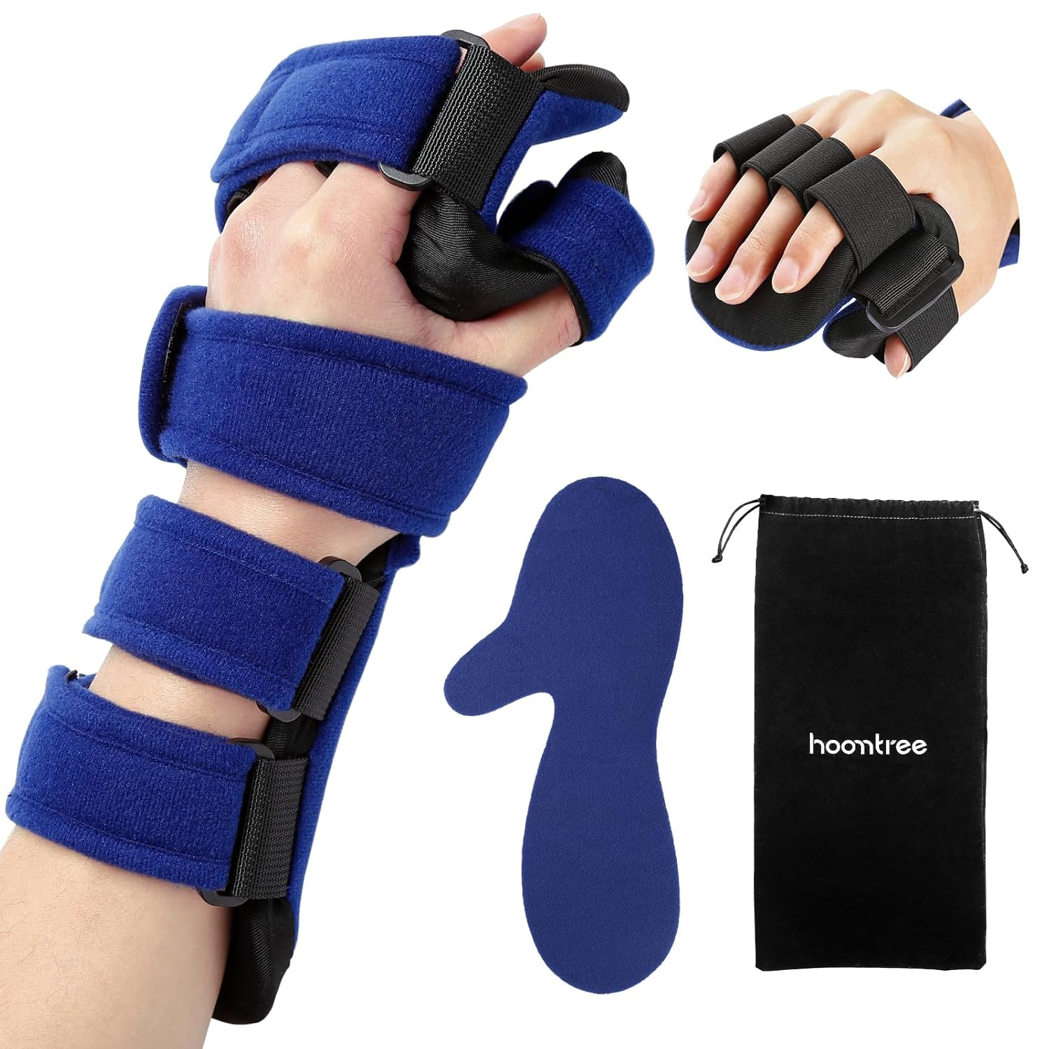 HOOMTREE Right&Left Resting Hand Splint Stroke Resting Hand Splint with Finger Separator Functional Immobilizer Wrist Finger Support Brace for Pain Relief,Sprain Fracture,Tendonitis (Right,Blue)
