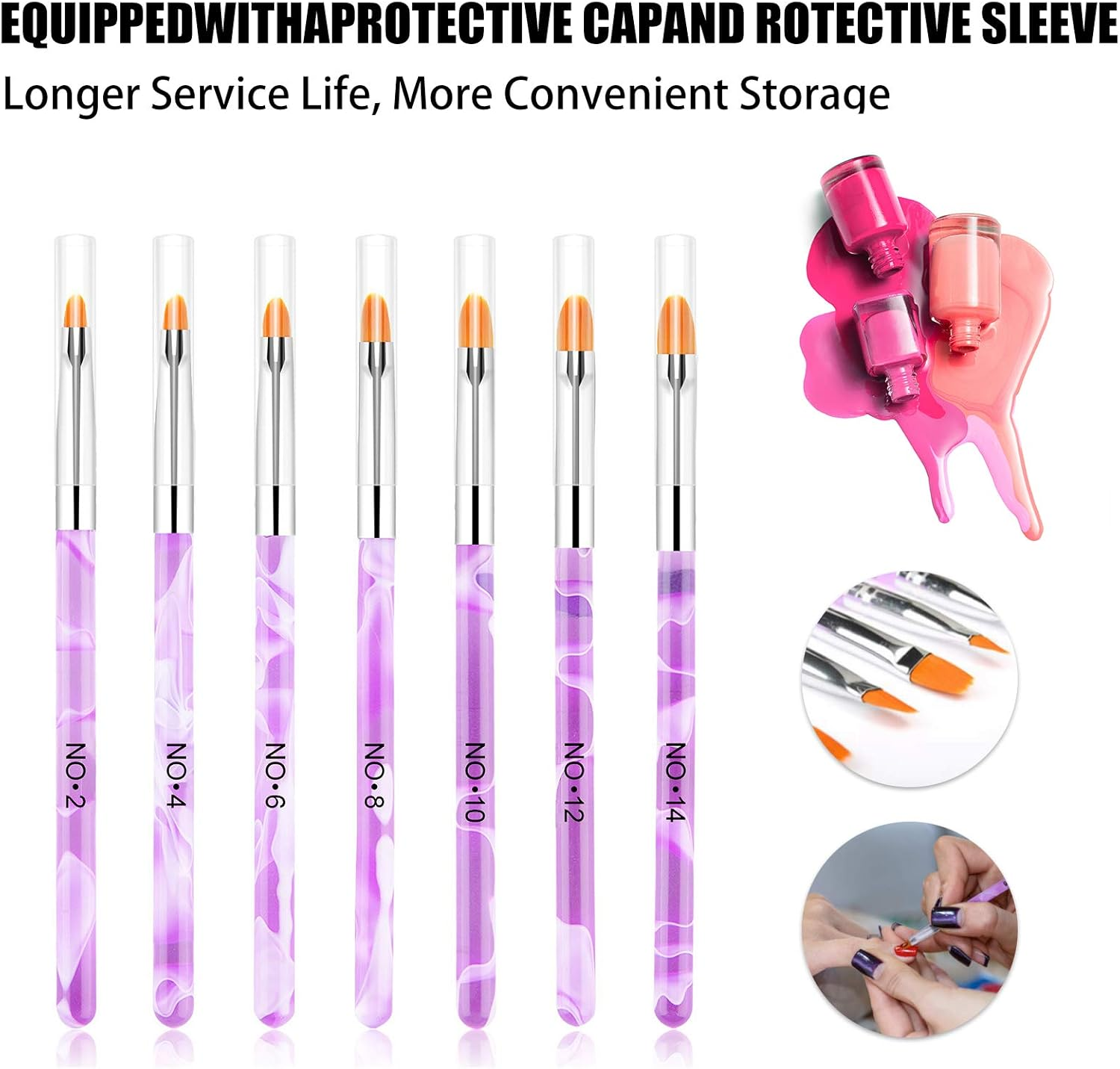 Hanyousheng Set of 7 UV Gel Brushes for Nails, UV Gel, Acrylic, Nail Brush, Nail Gel Brush, Brush Set for Nail Art image number 5