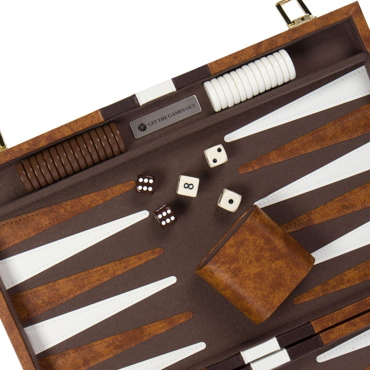 Get the Games Out Top Backgammon Set - Classic Board Game Case - Best Strategy & Tip Guide - Available in Small, Medium and Large Sizes (Brown, Small) image number 4