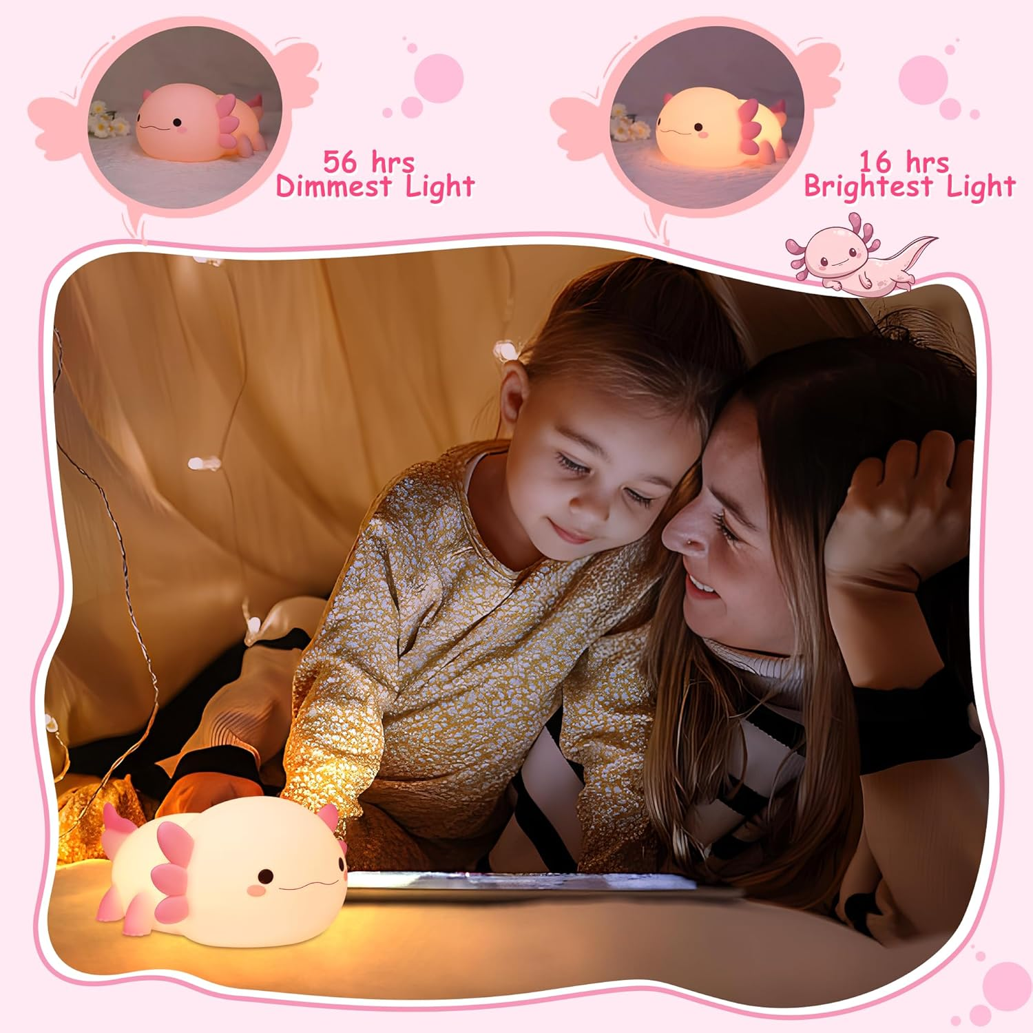 Ammonite Axolotl Gifts, Cute Axolotl Night Light Axolotls Lamp for Kids, Soft Silicone Kids Nursery Nightlight LED Touch Light, Kids Bedroom Decor as Xmas Birthday Gifts