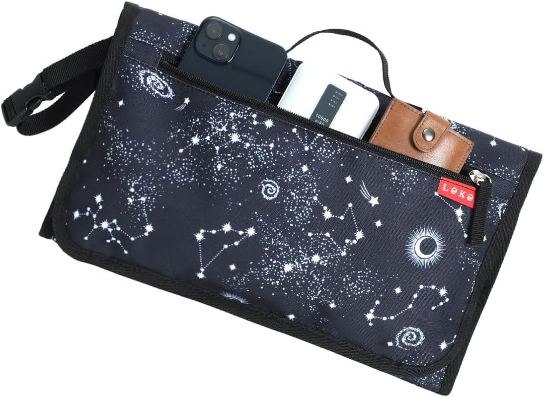 Lekebobor Portable Baby Changing Pad, Foldable Waterproof Diaper Changing Pad for Travel Baby Change Mat with Wipe-Pocket and Head Cushion, Galaxy image number 1