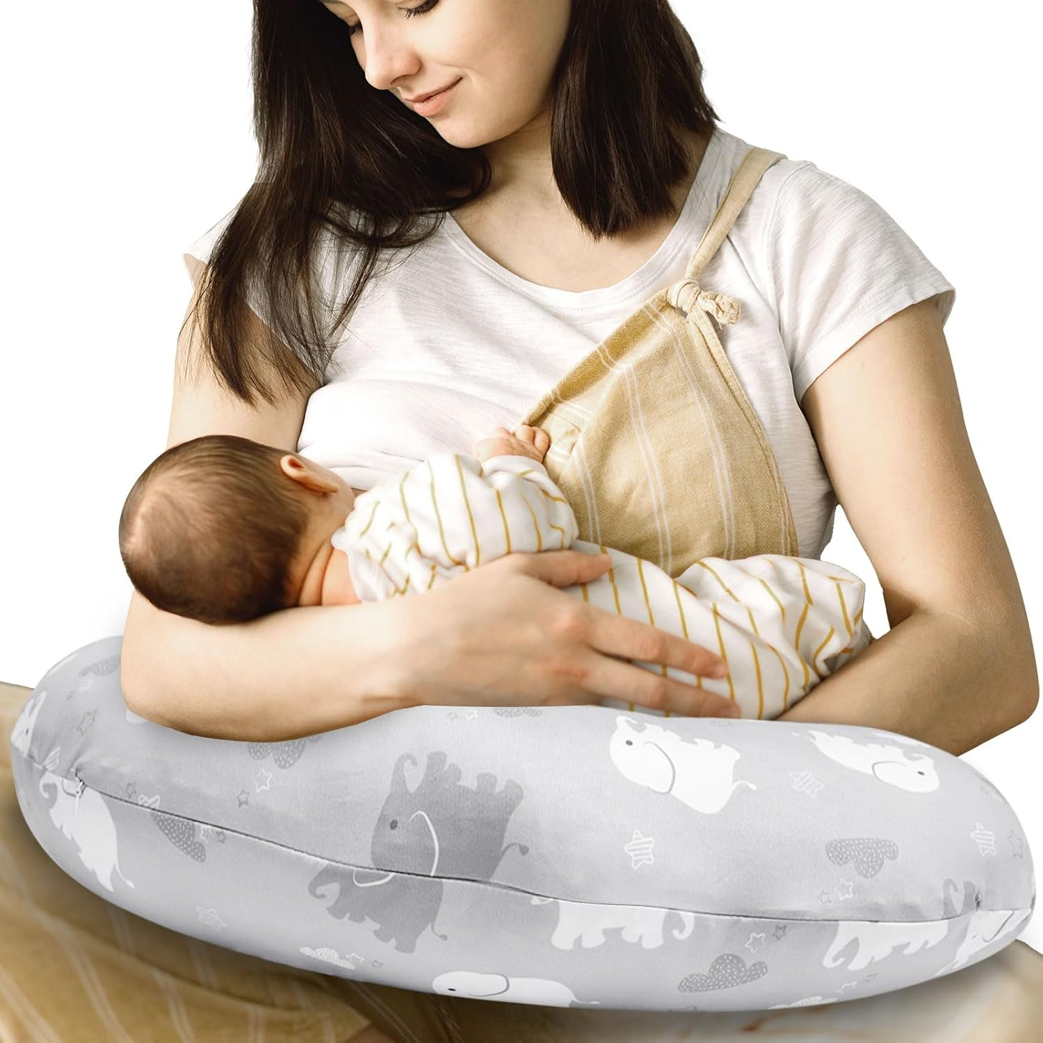 Baby Nursing Pillow, and Body Positioner for Breastfeeding and Bottle Feeding，Awake-Time Support with Removable Nursing Pillow Cover，Tummy Time Support for Baby Boys（Elephant） image number 6