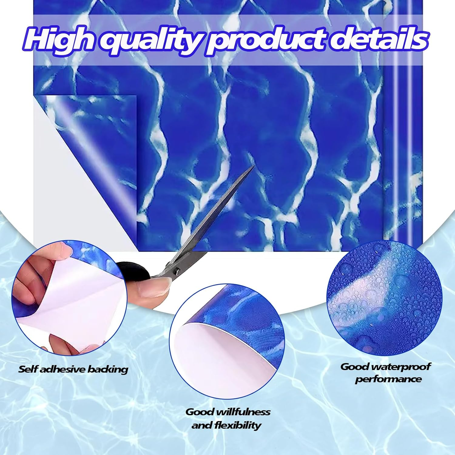 CHEUNGHAO Vinyl Pool Liner Patch Self-Adhesive PVC Repair Patch Rectangle Pool Repair Patch for Swimming Pools Inflatable Boat(Blue,12 X 40 Inch) image number 1