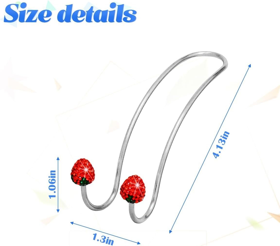 Strawberry Car Decor Hooks, 2 Pack Bling Diamond Seat Back Organizers, Auto Headrest Storage Hangers Hooks for Purse Handbag Clothes Grocery, Universal Car Accessories for Women (Red) - Red image number 5