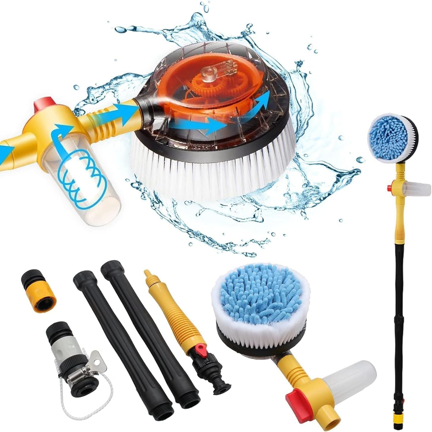 Sunblue Rotating Car Wash Brush, High Pressure Foam Brush with Soap Dispenser & Hose Attachment - Automatic Car Cleaner & Styling Tool image number 4