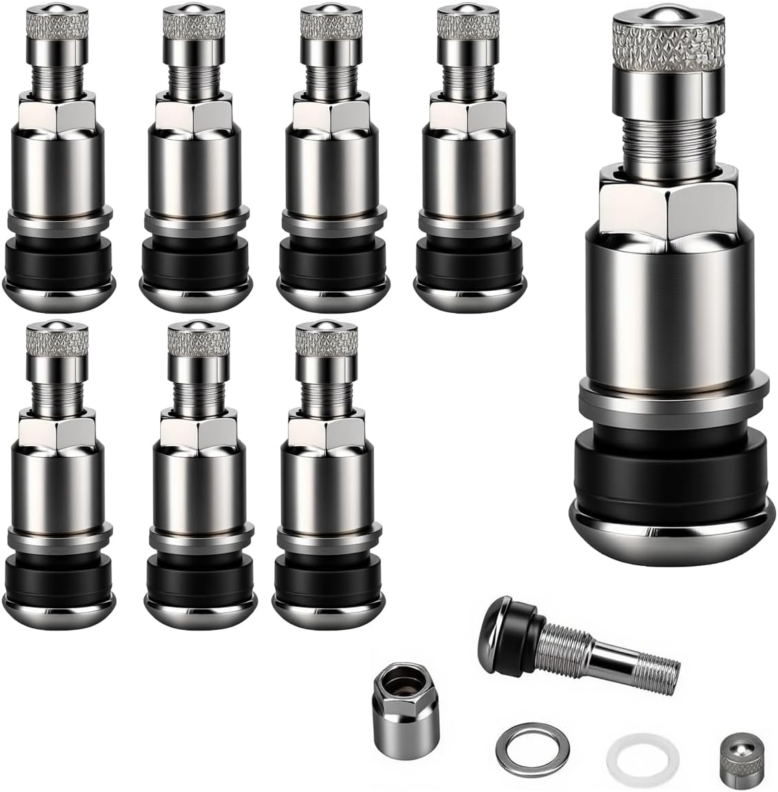Ruayia Universal Tyre Valve, 8 Pieces, Car Valve, Key, Metal Valves for Aluminium Rims, Car Tyre Valves, Air Valves, Steel Valves, Wheel Valves, Tyre Valves, Pack of 8 image number 1