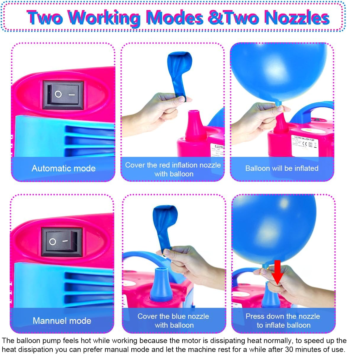 YEPVIE Electric Balloon Pump 600W, Balloon Blower with 14 Balloon Arch Kits, Dual Nozzle & 2 Modes, Portable Balloon Inflator Pump Decor for Party, Wedding, Balloons - Professional Balloon Machine image number 3