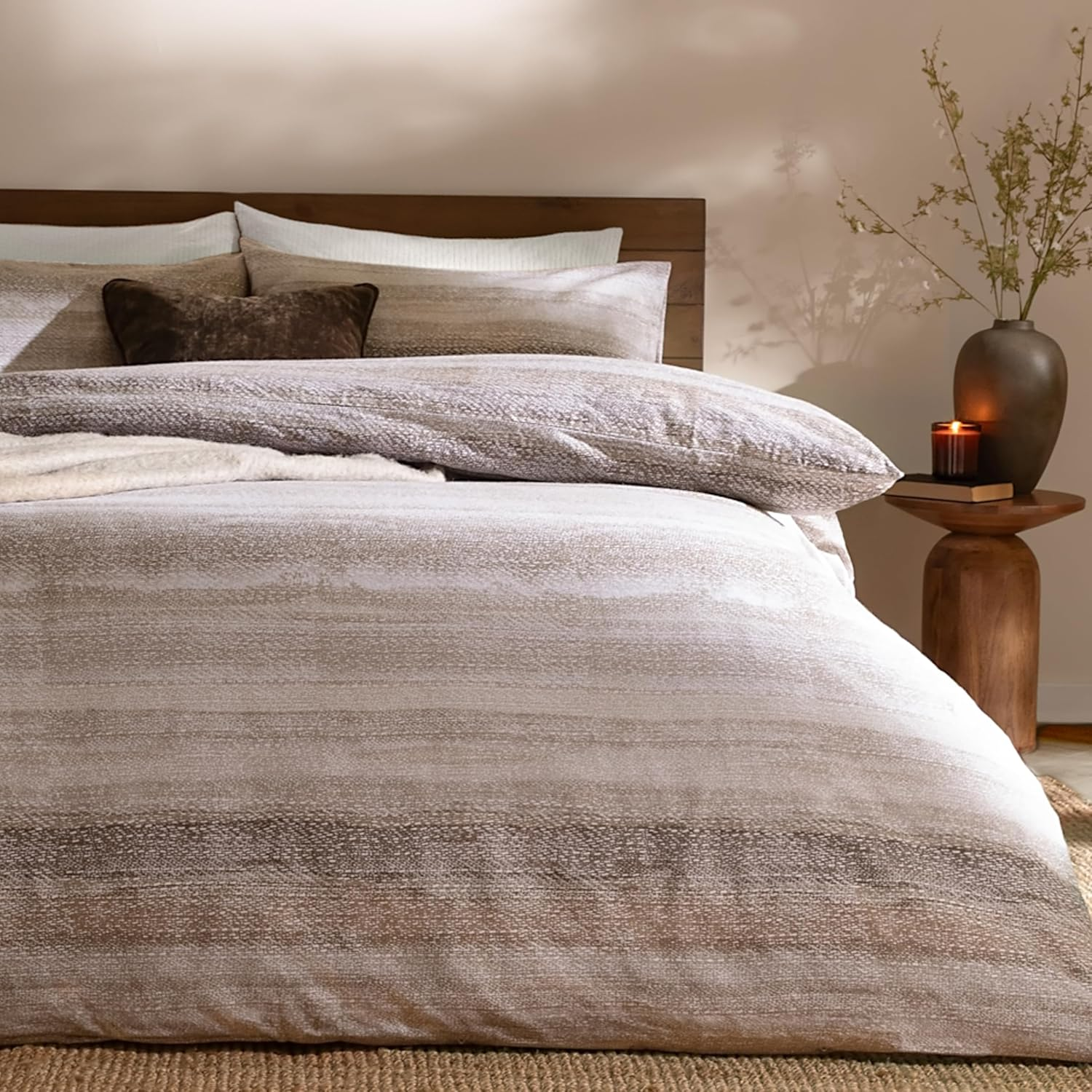 Yard Swift Duvet Cover Set &ndash; Soft Reversible Striped Brushed Cotton Earth Toned Bedding Set (Natural - Single) image number 2
