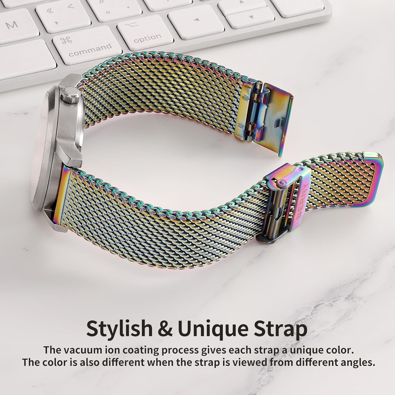 BERNY Stainless Steel Mesh Watch Band for Mens Women Quick Release Adjustable Milanese Watch Straps Thick Heavy Duty Metal Bracelet with Safty Clasp Black Silver 18Mm 20Mm 22Mm 24Mm image number 4