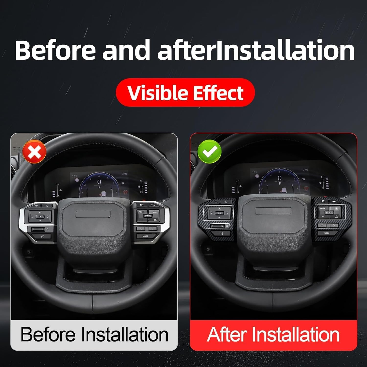 Carbon Fiber Style Steering Wheel Cover Decoration Suitable for Toyota Land Cruiser 250 1958 Prado LC250 J250 2024-2025 Interior Accessories (Button Cover) image number 6