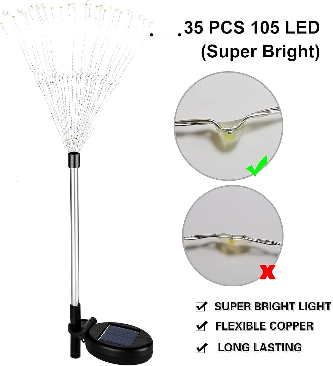 HELESIN Solar Christmas Lights, 2 Pack Firework Outdoor Waterproof IP65 with Twinkling & Steady Modes, 120 Leds for Garden Patio Yard Party Gift (Multicolor) image number 5