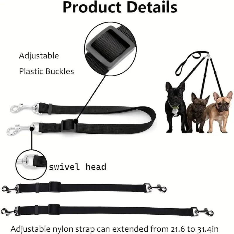 Weave Three Heads One Drag Three Dog Leash Square round Rope Pet Traction Belt Dog Chain Strong Safety Dog Lead Leashes (Black, One Size) image number 2