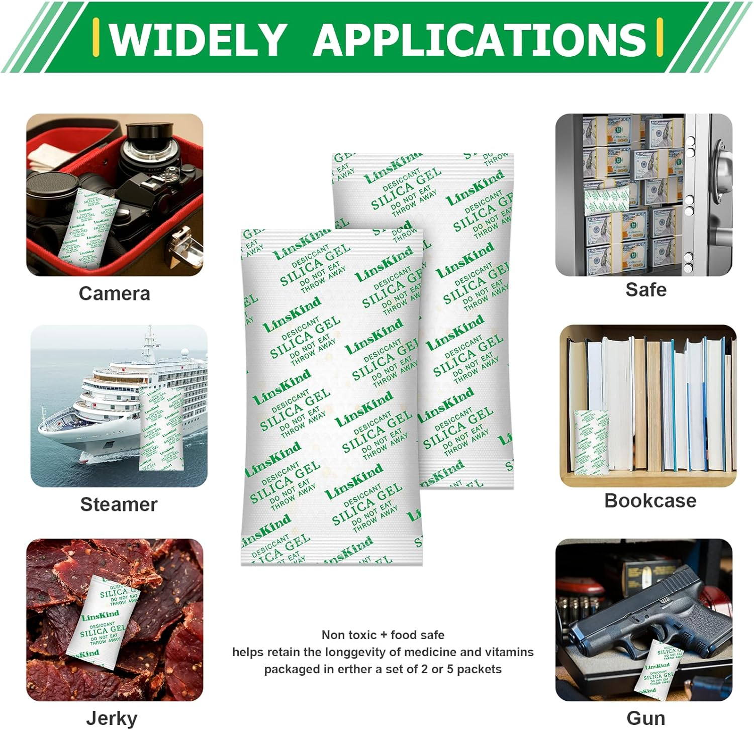 5 Gram [60 Packets] Food Grade Silica Gel Packets, Moisture Absorbers for Moisture Control - Protects Items from Moisture Damage