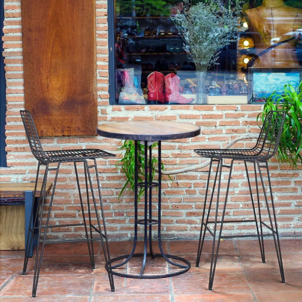 Furb Outdoor Bar Stools Set of 2, Metal Patio Bar Chairs, Outdoor Bistro Stools, Gardern Bar Stool with Backrest & Footrest (Black) image number 3