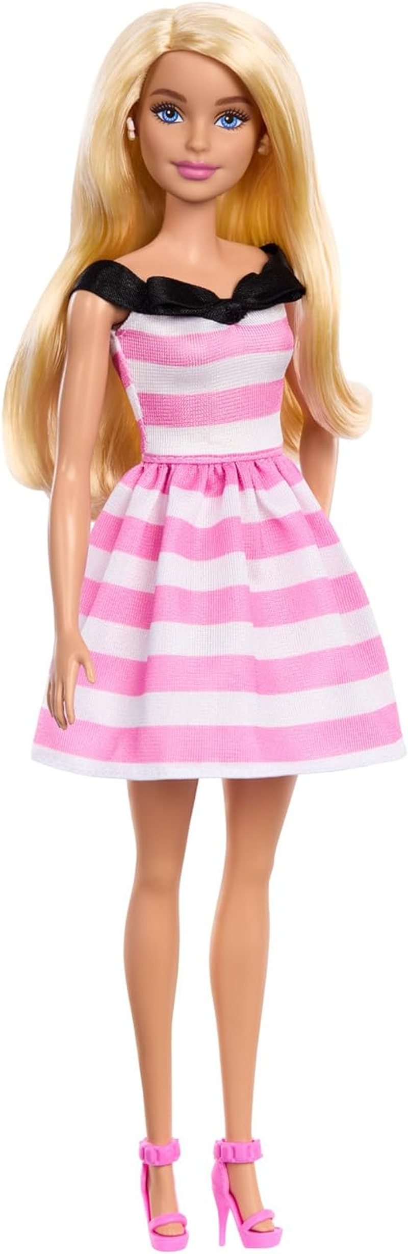 Barbie Doll and Accessories, 65Th Anniversary Commemorative Doll with Blonde Hair, Pink and White Striped Dress with Matching Heels image number 1