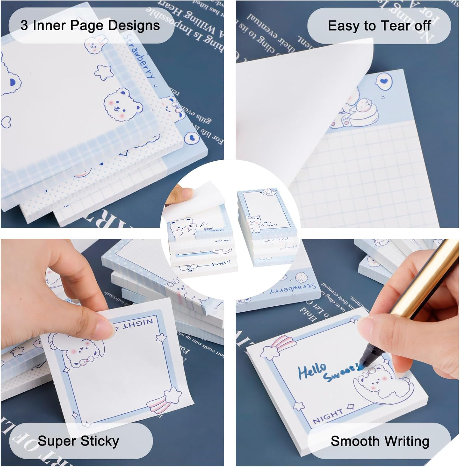 640 Pcs Cute Sticky Notes, Self-Stick Note Pads, Funny Sticky Notes, Kawaii Memo Pads Lined, List Notepads Set Bulk for School Office Home Supplies Teacher Students Planner Gifts image number 4