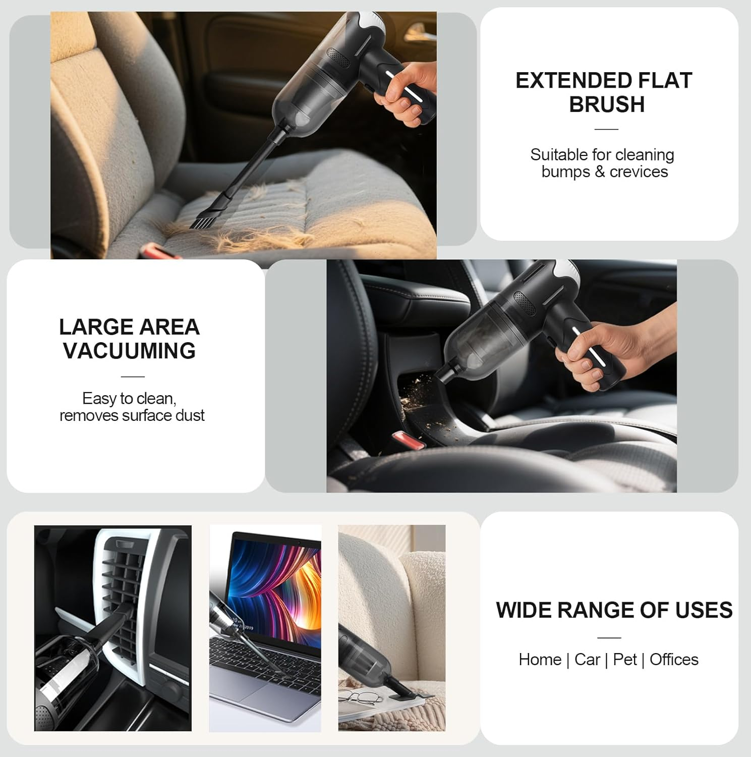 Paws2U Car Vacuum Cleaner, Powerful Handheld Vacuum Cordless, Rechargeable Portable Lightweight Mini Vacuum Cleaner Compressed Air Duster Air Blower for Car Home Pet Hair Deep Cleaning image number 3