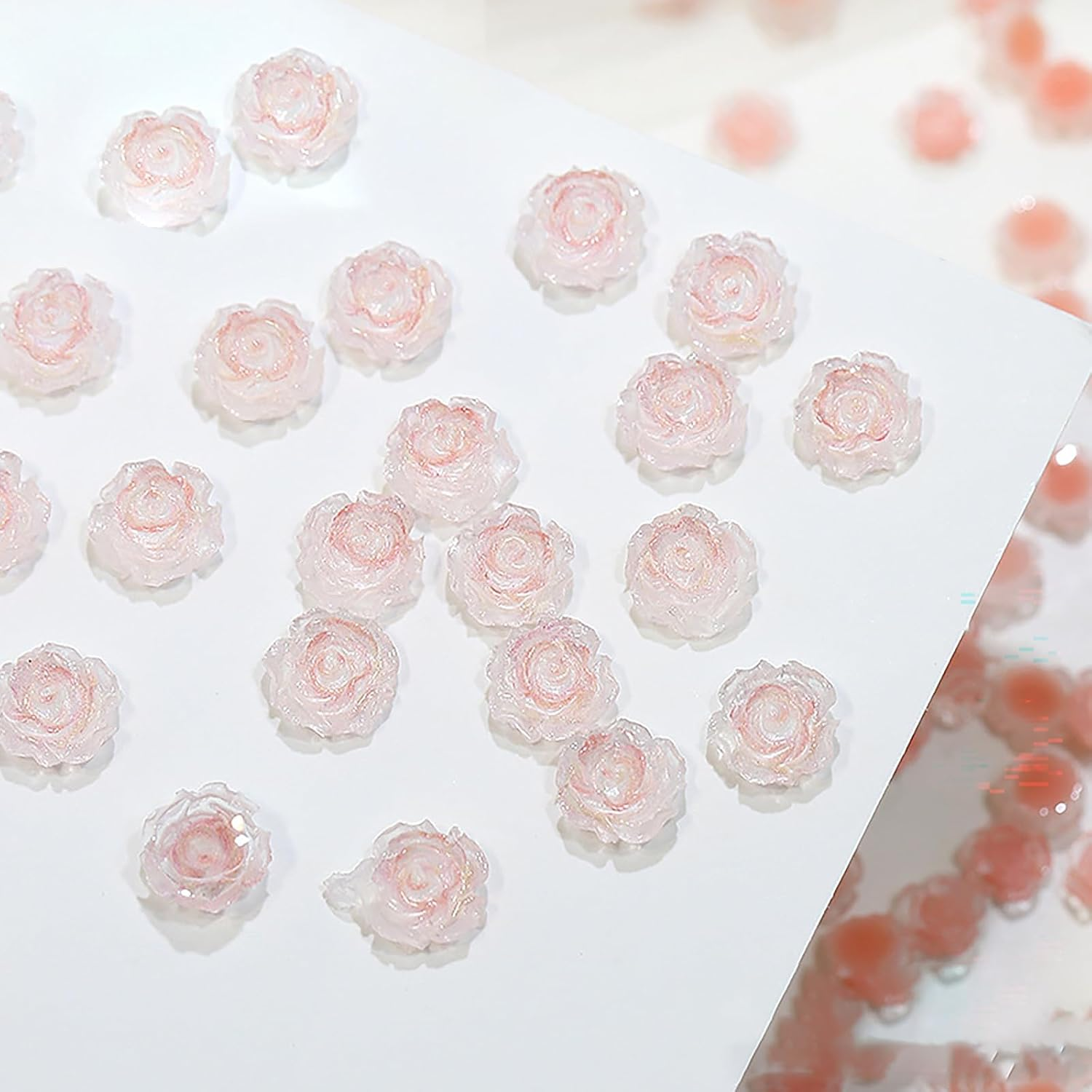 Taoluwin 100Pcs Nail Art Rhinestones, 6Mm & 8Mm Honey Pink Camellia Nail Charms, Resin Flower Rhinestones for Nail Decoration, Crafts & Jewelry Making image number 3