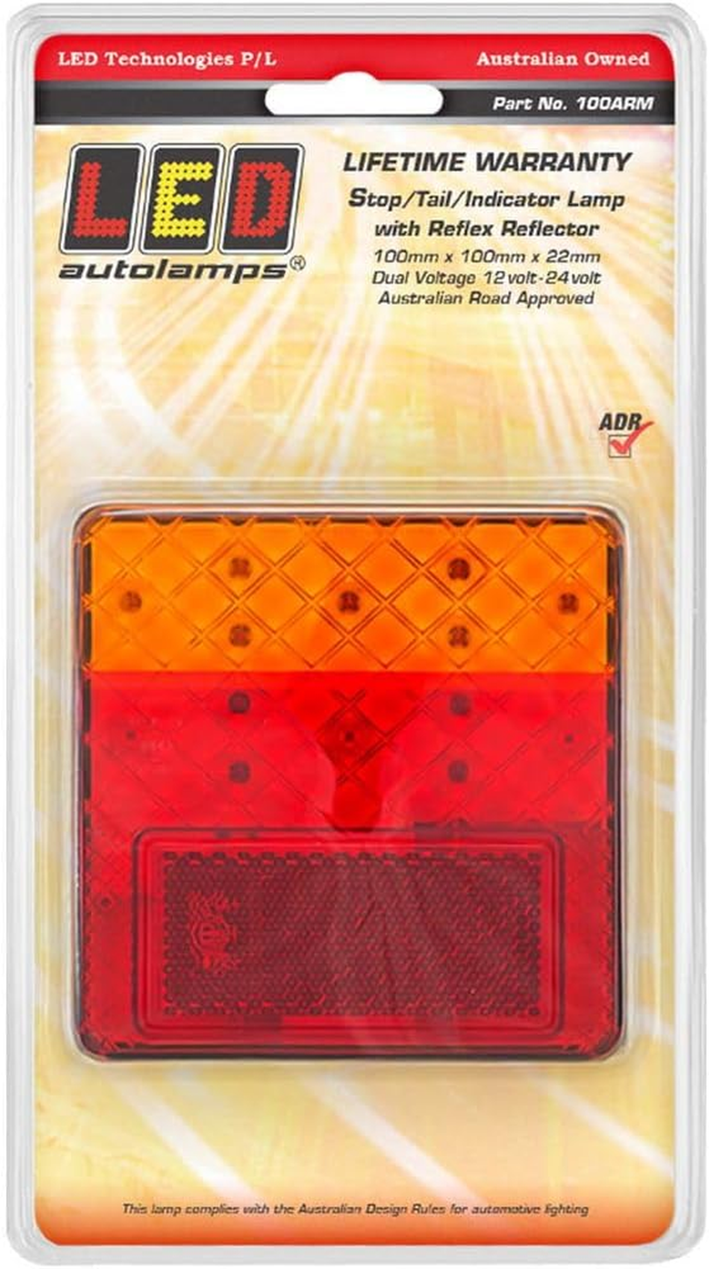 100 Series Stop/Tail/Indicator Lamp with Reflex Reflector, 100 Mm X 100 Mm X 25 Mm Size